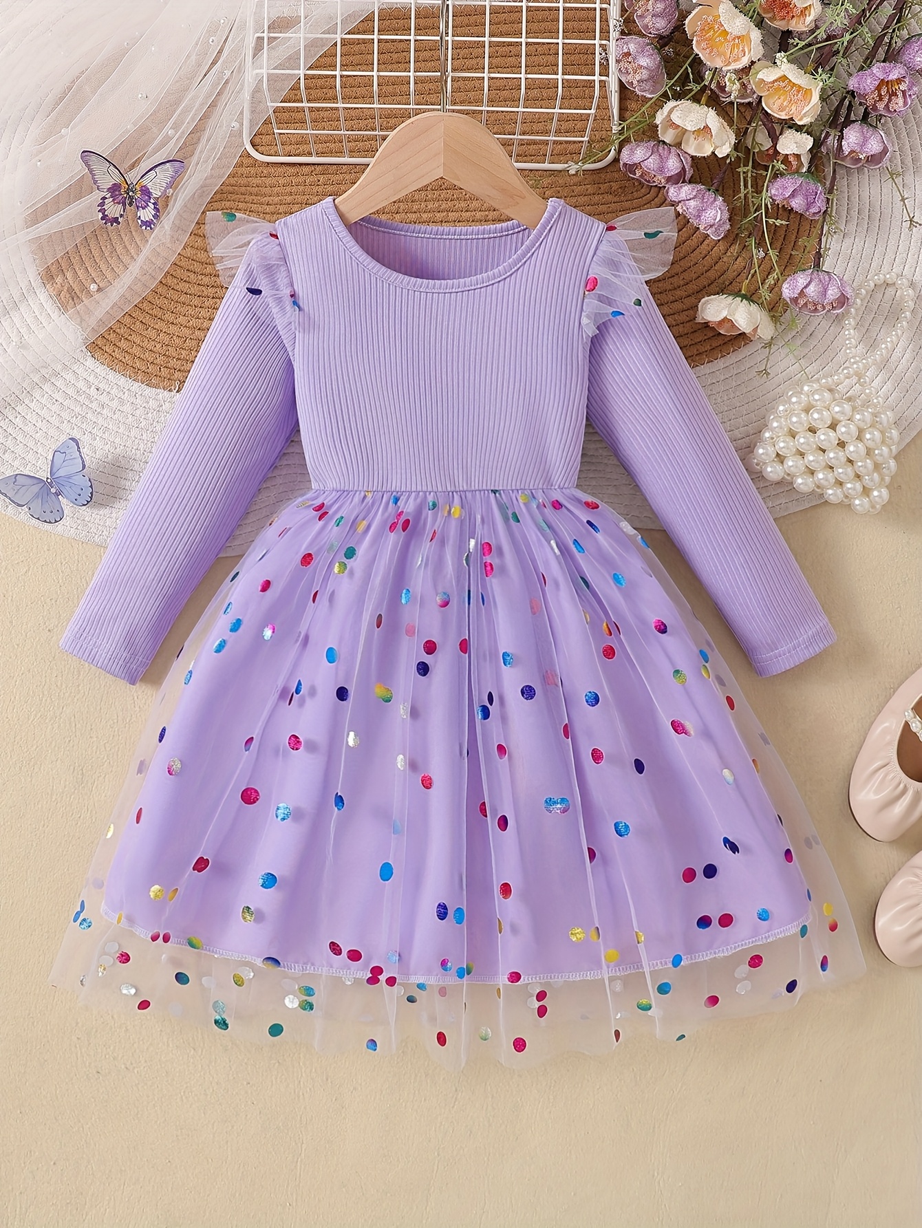 Girls Colorful Polka Dot Tulle Princess Dress - 图片 2