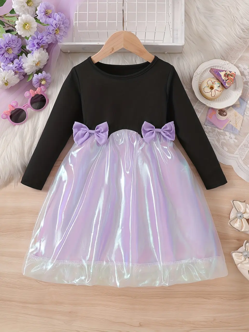 Girls Double Bow Iridescent Tulle Dress