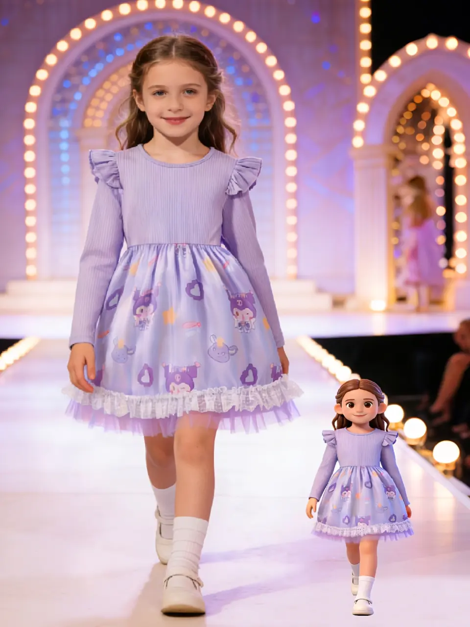 Girls Purple Kuromi Graphic Tulle Dress