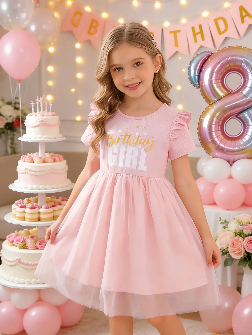 Girls Letter Graphic Ribbed Tulle Dress