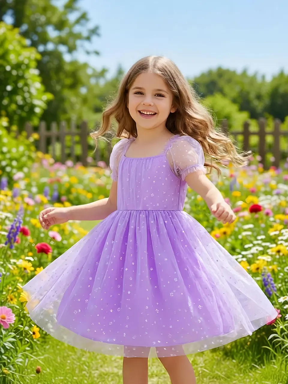 Girls Star Tulle Simple Spring Dress
