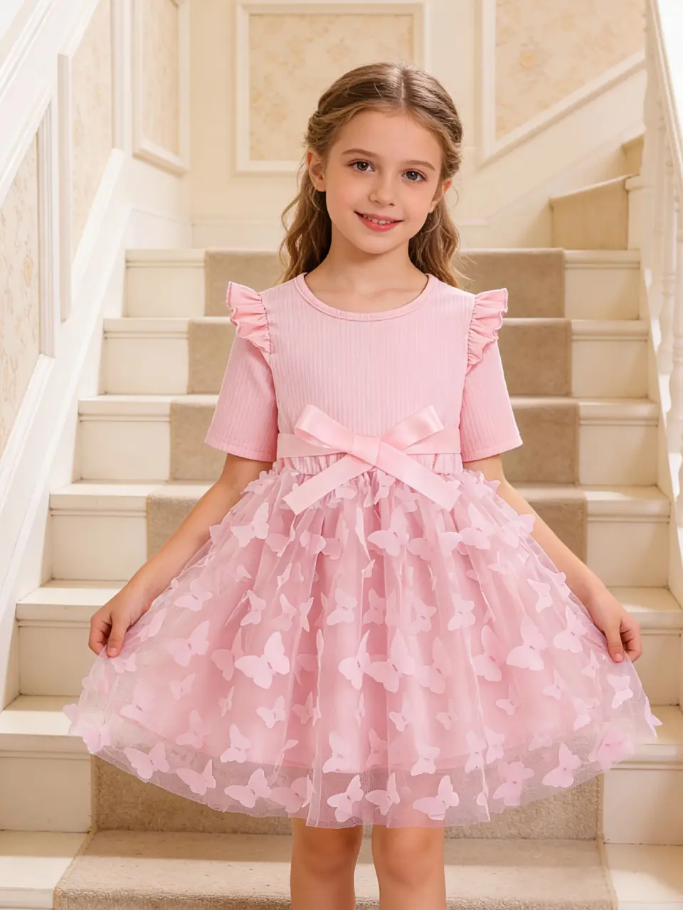 Girls 3D Butterfly Tulle Princess Dress