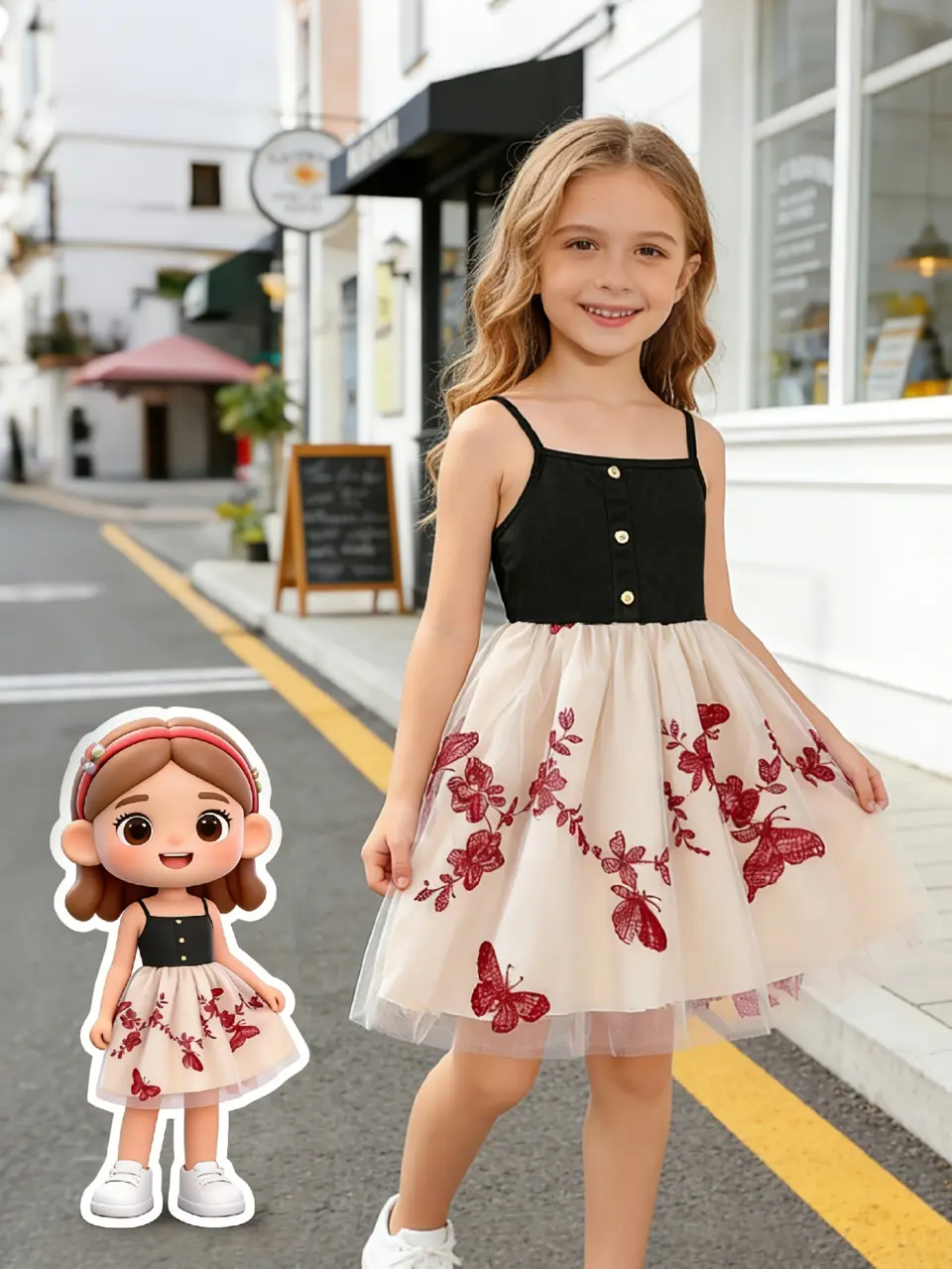 Girls Butterfly Embroidered Cami Tulle Dress