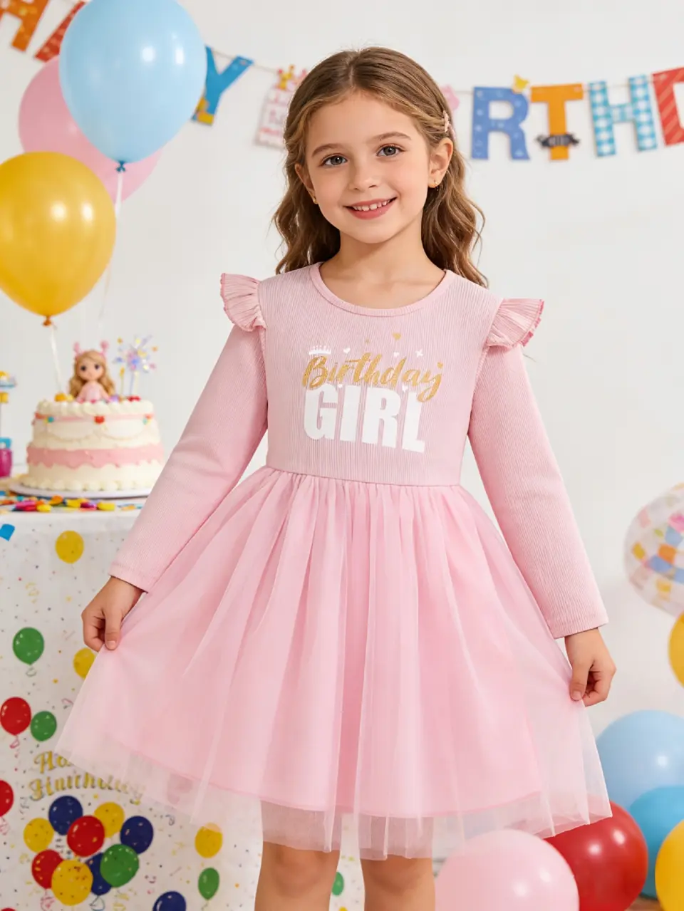 Girls Pink Birthday Princess Tulle Dress
