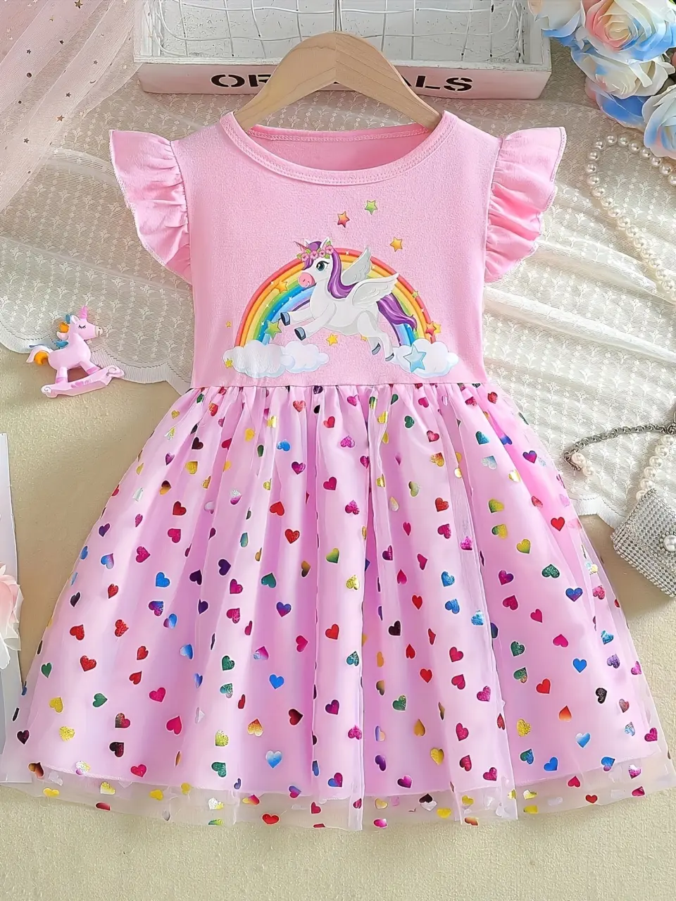 Girls Unicorn Heart Tulle Dress
