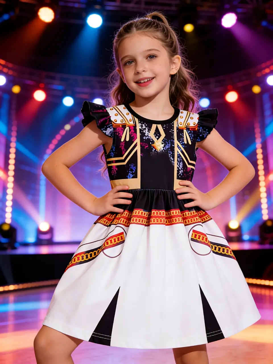 Girls 3D Print Pop Singer Dress