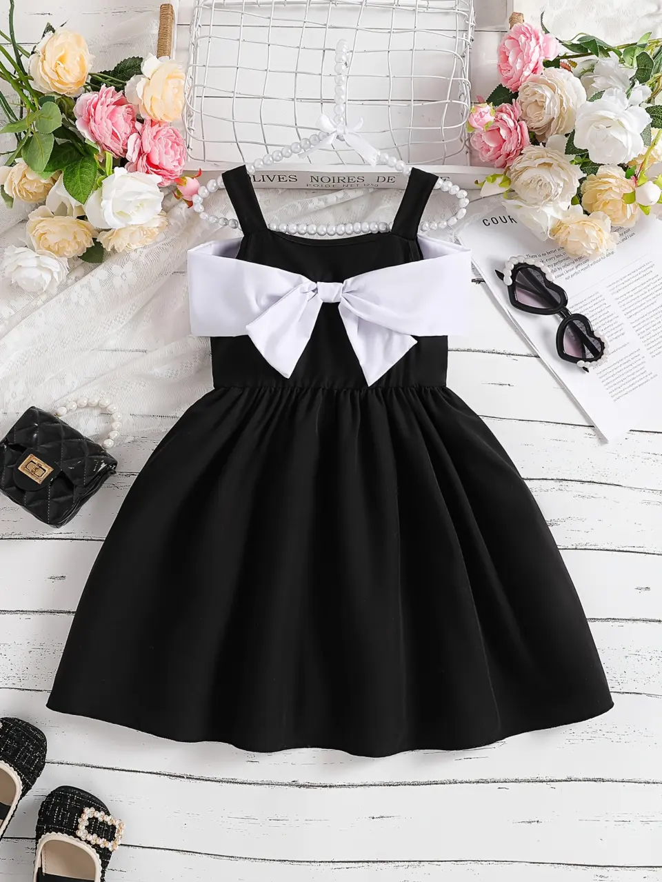 Girls Big Bow Off-Shoulder Dress
