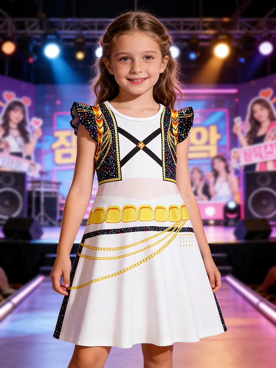 Girls Dark Pop Singer Chain Print Dress