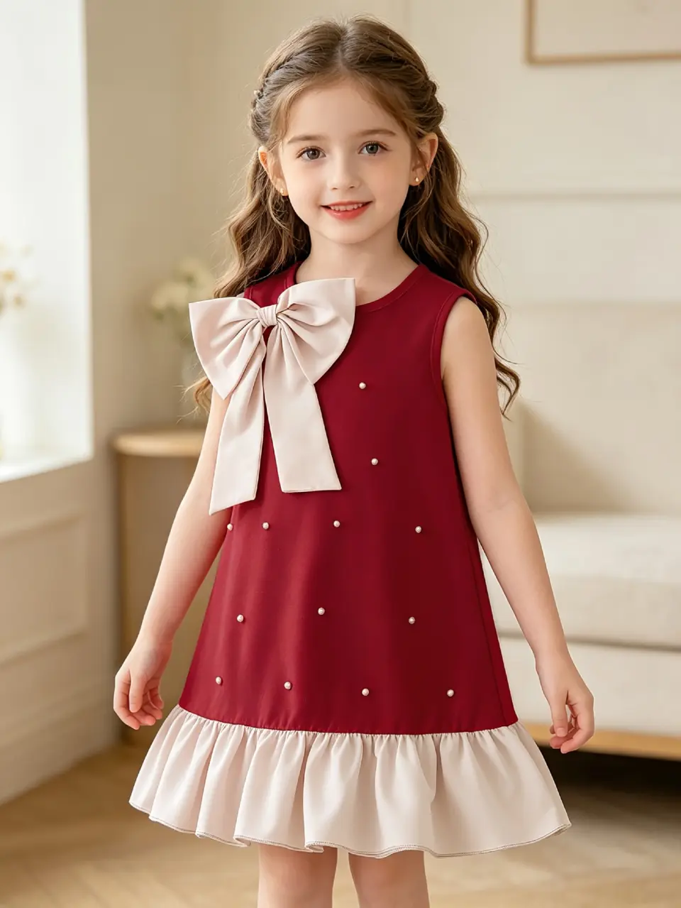 Girls Sleeveless Bow Tulle Dress