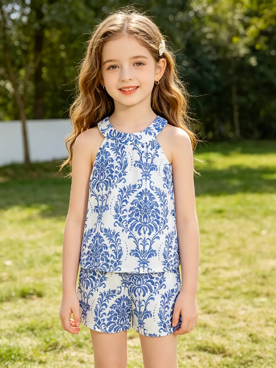 Girls Blue Paisley Sleeveless Vacation Set