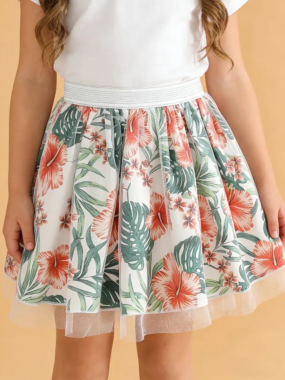 Girls Floral Print Tulle Skirt