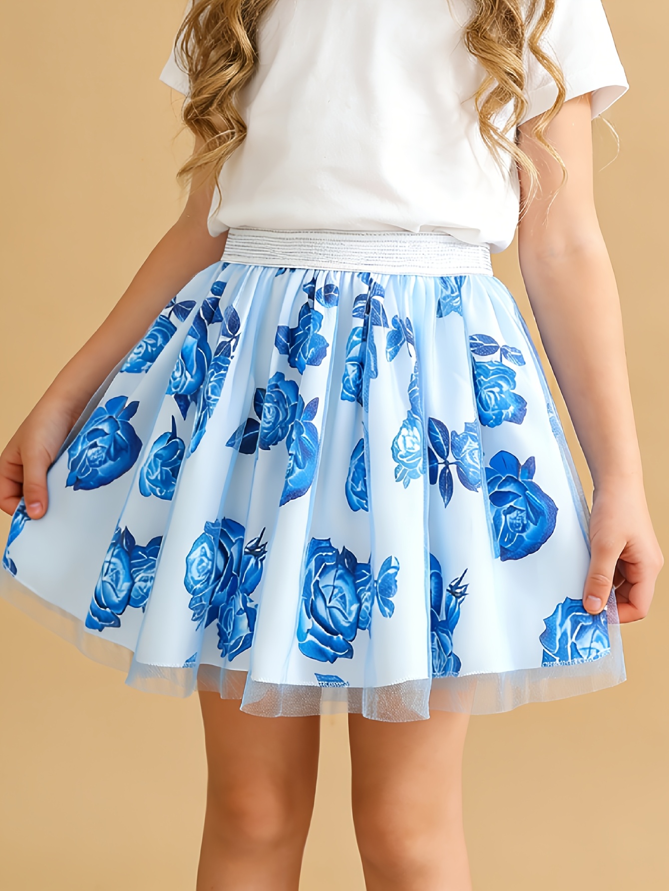 Girls Floral Print Tulle Skirt - 图片 3