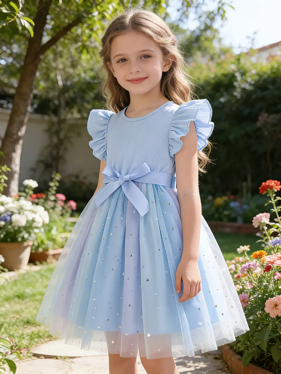 Girls Star Moon Gradient Tulle Dress
