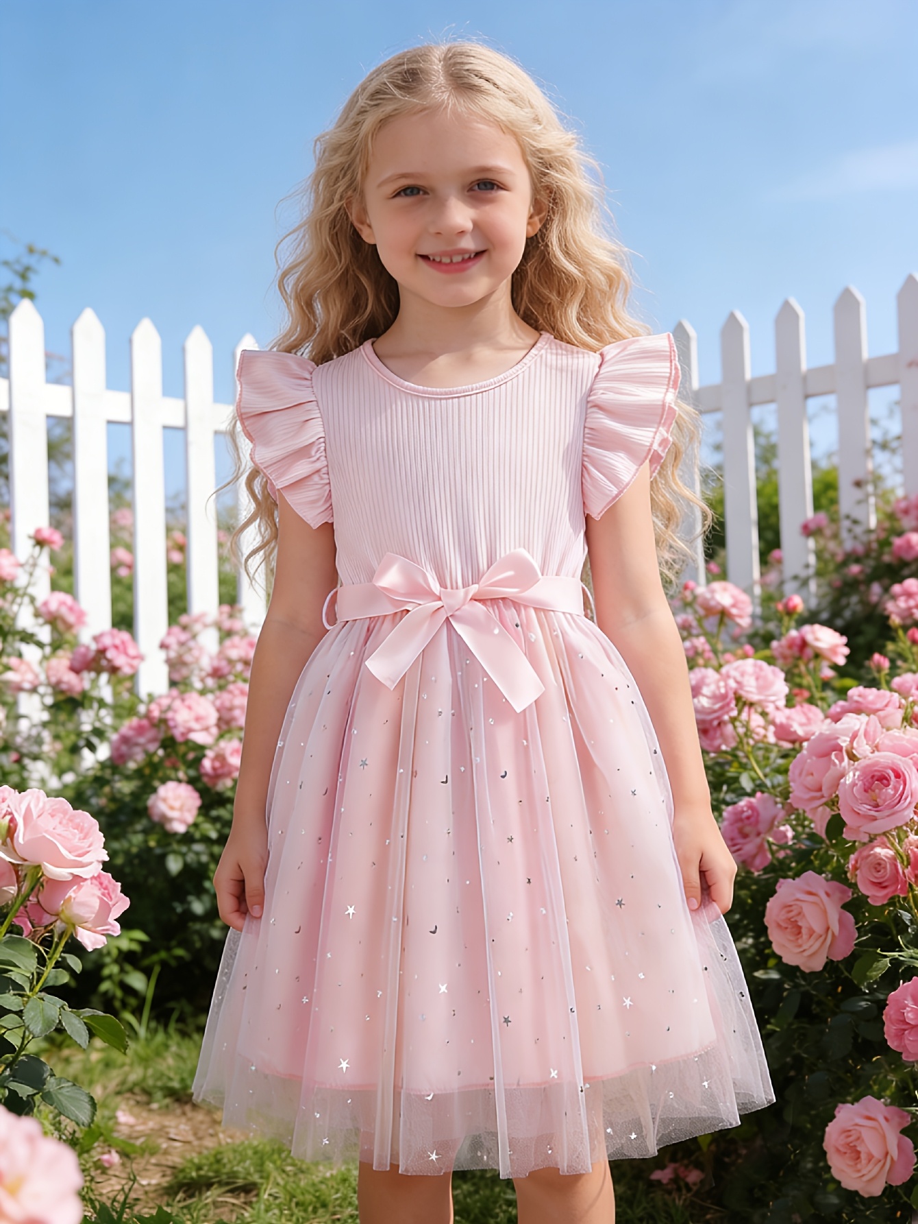 Girls Star Moon Gradient Tulle Dress - 图片 2