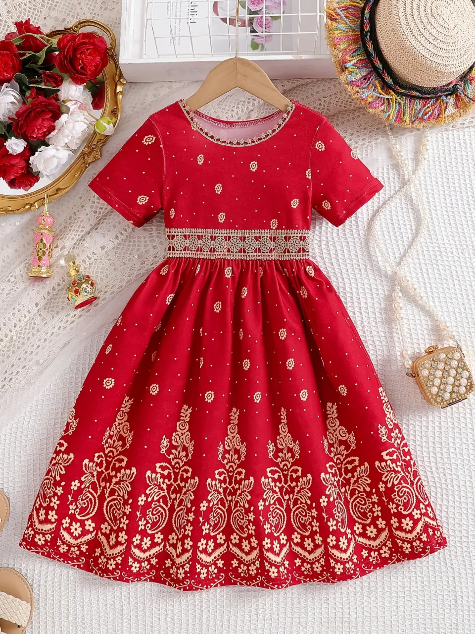 Girls Gold Detail Occasion Dress