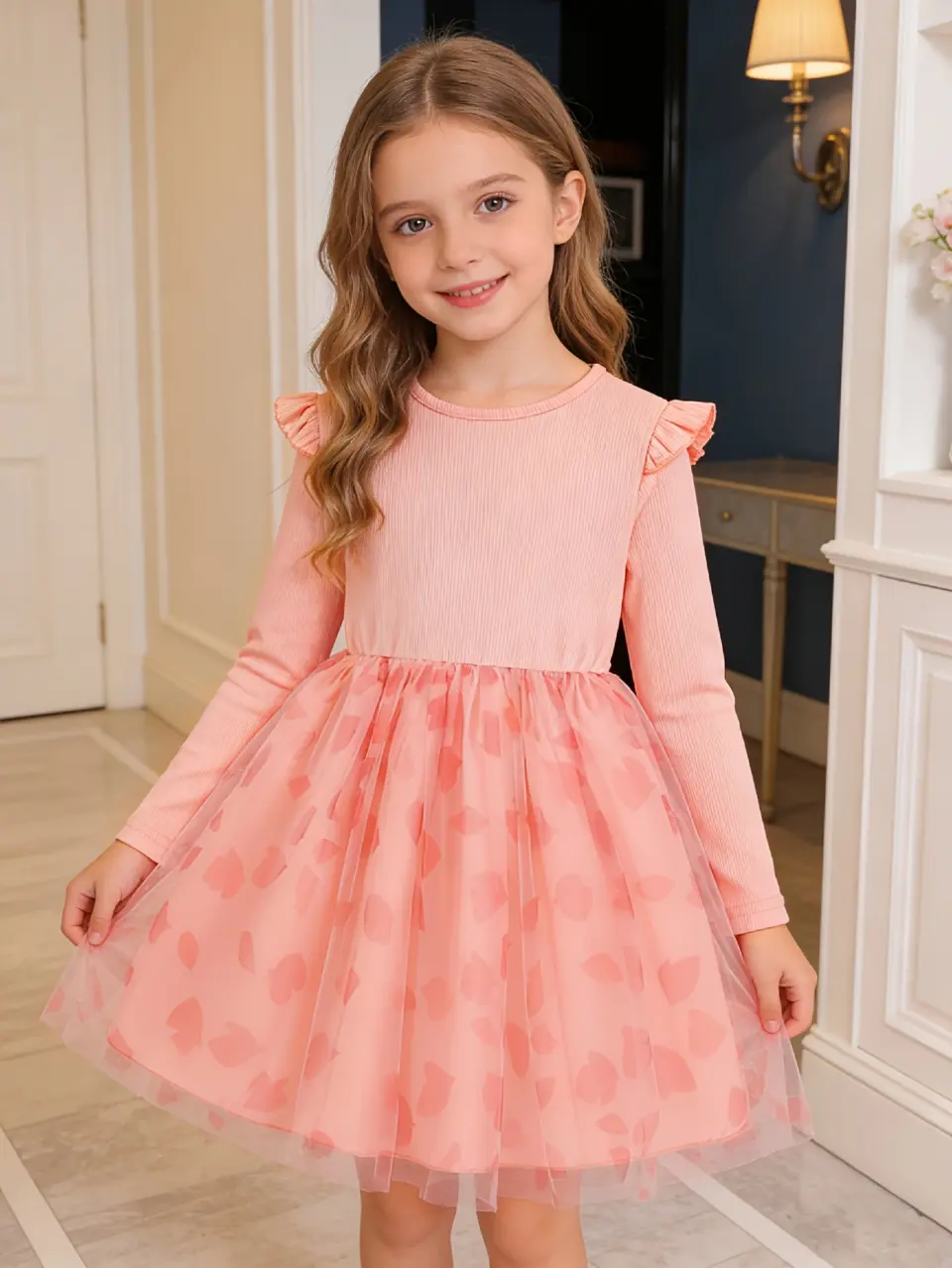 Girls Ribbed Top Tulle Dress