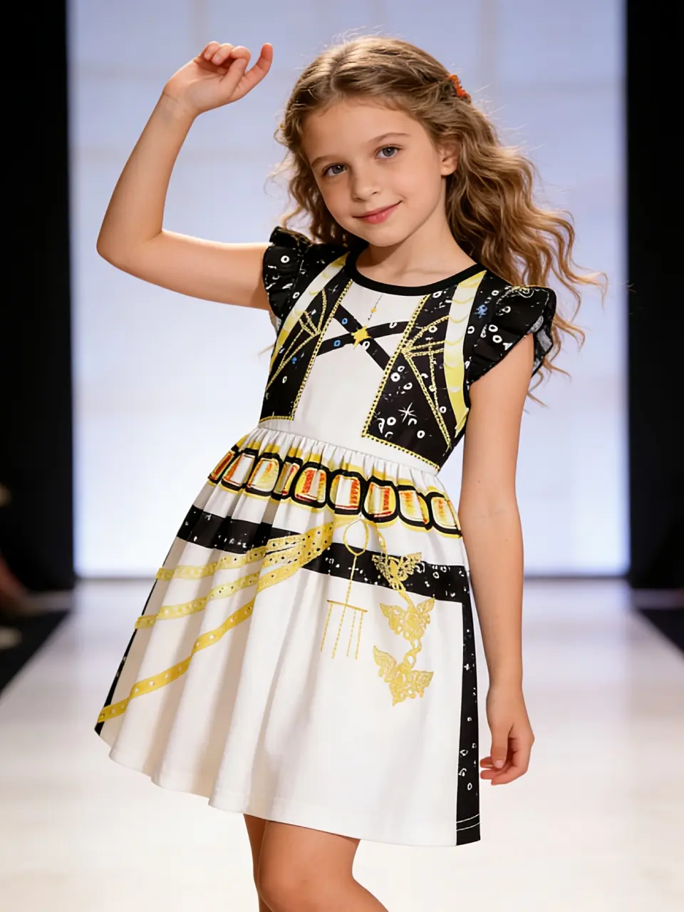 Girls Flutter Sleeve 3D Print Performance Dress