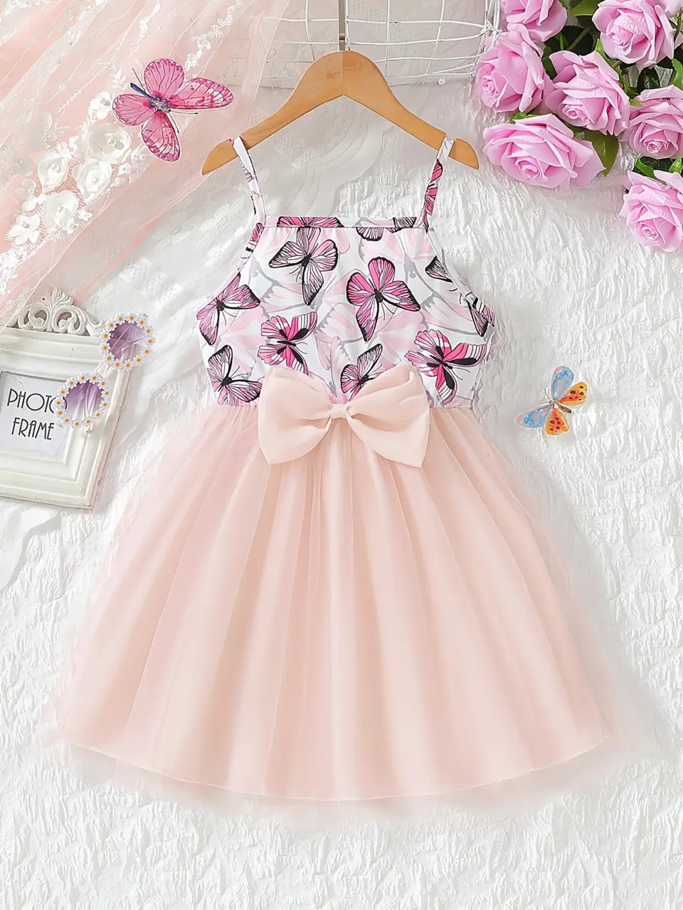Girls Butterfly Bow Tulle Dress