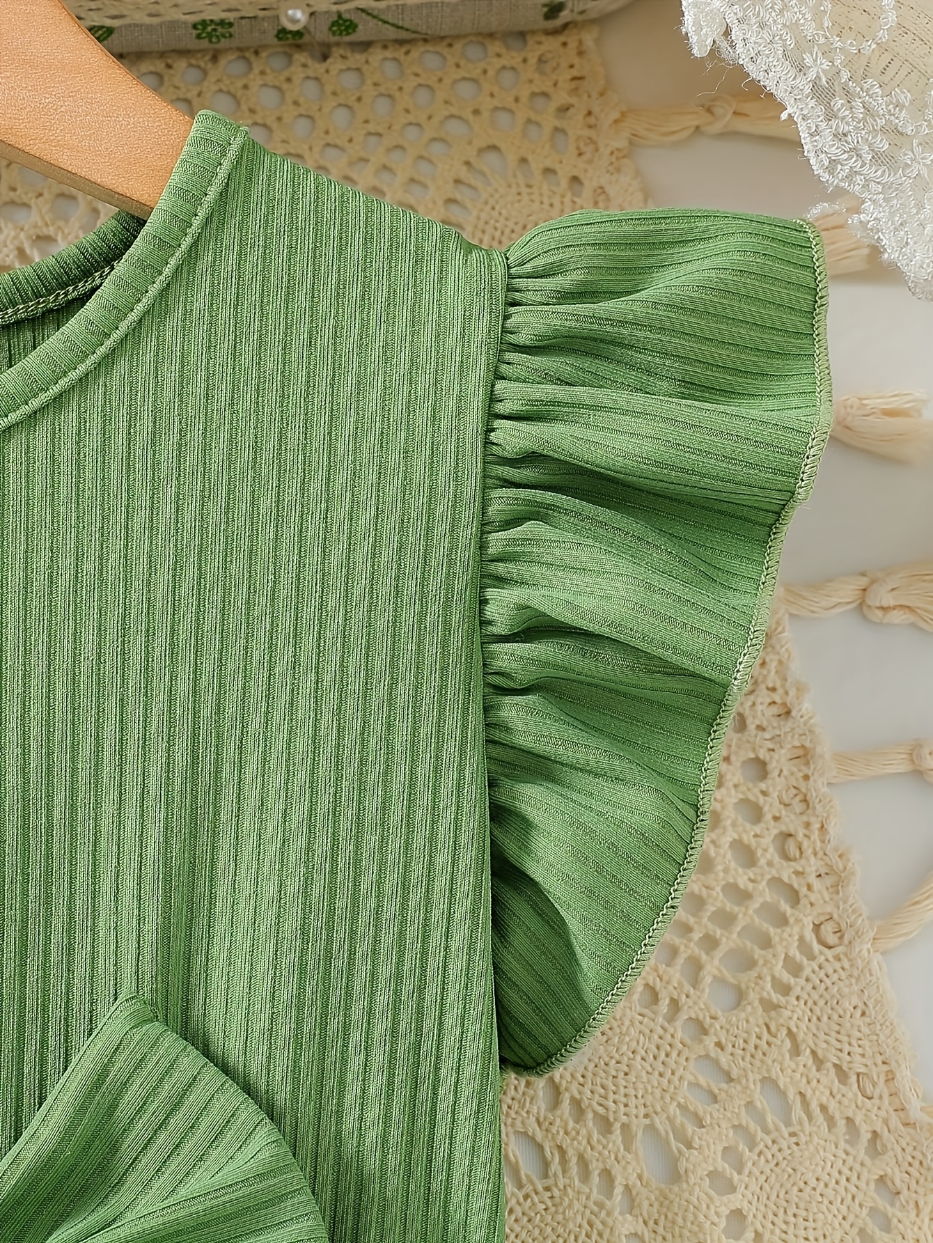 Girls Ribbed Floral Embroidered Tulle Dress - 图片 6