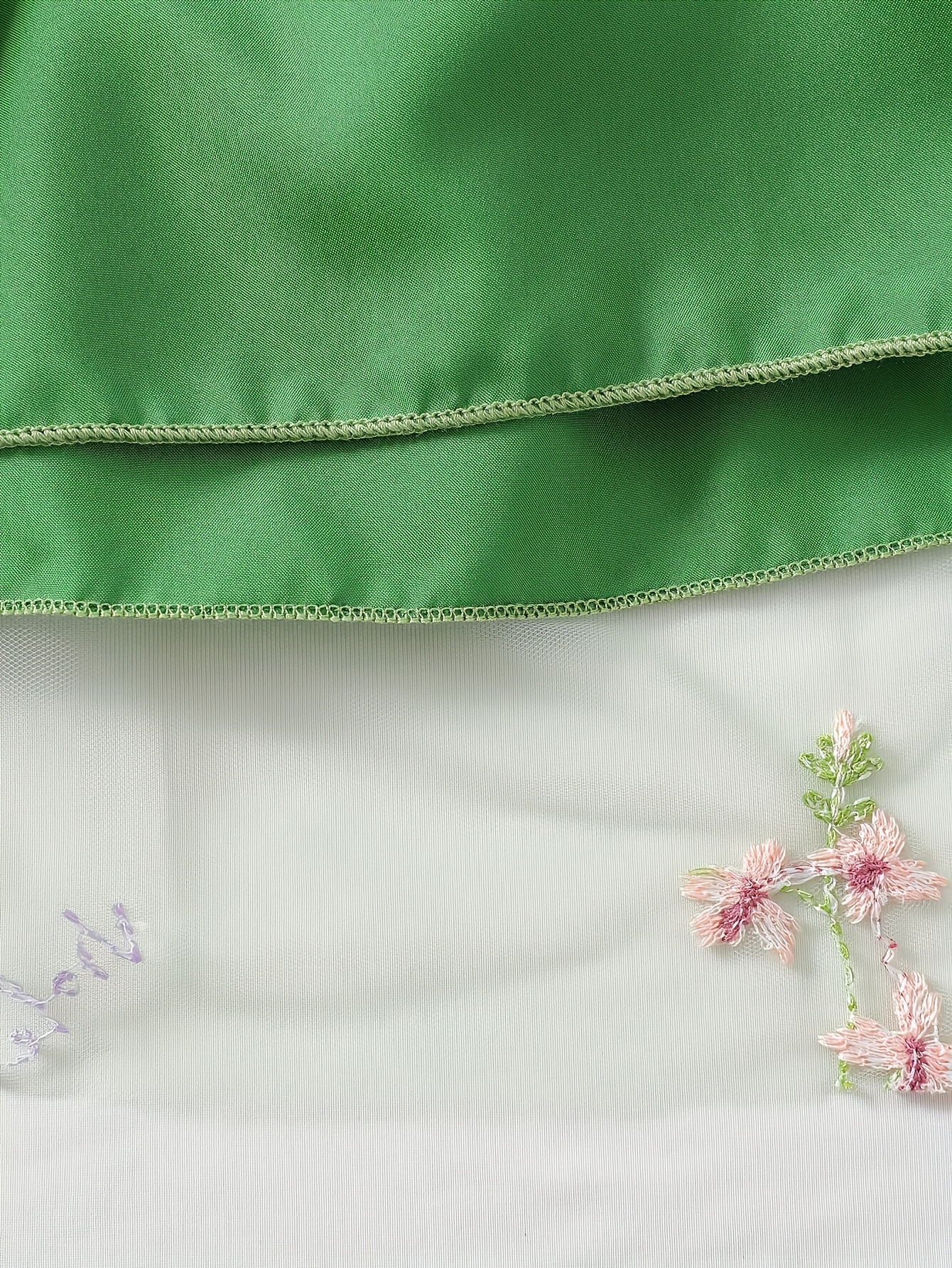 Girls Ribbed Floral Embroidered Tulle Dress - 图片 8