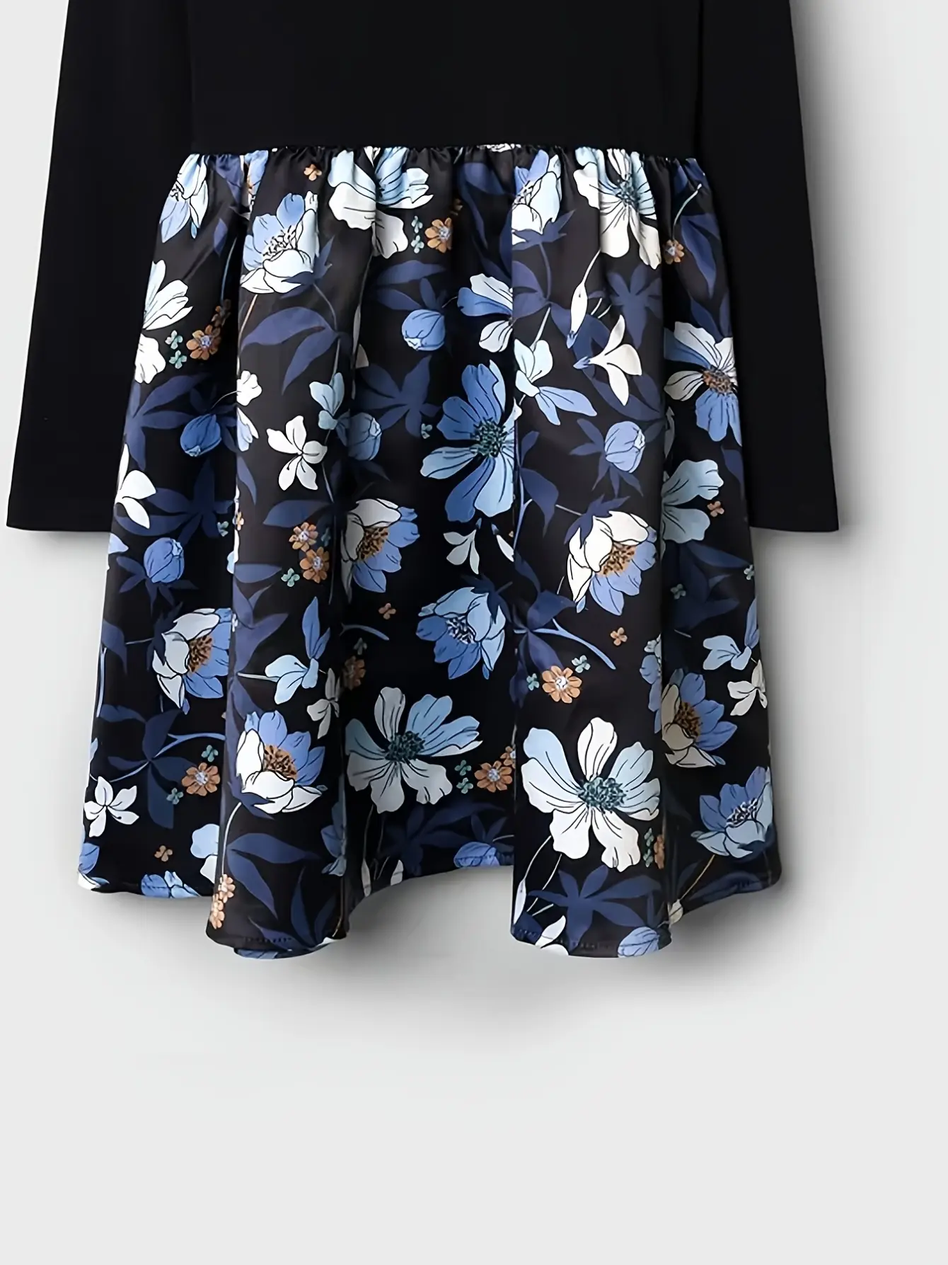 Girls Floral Dress with Black Long Sleeve Top gallery view