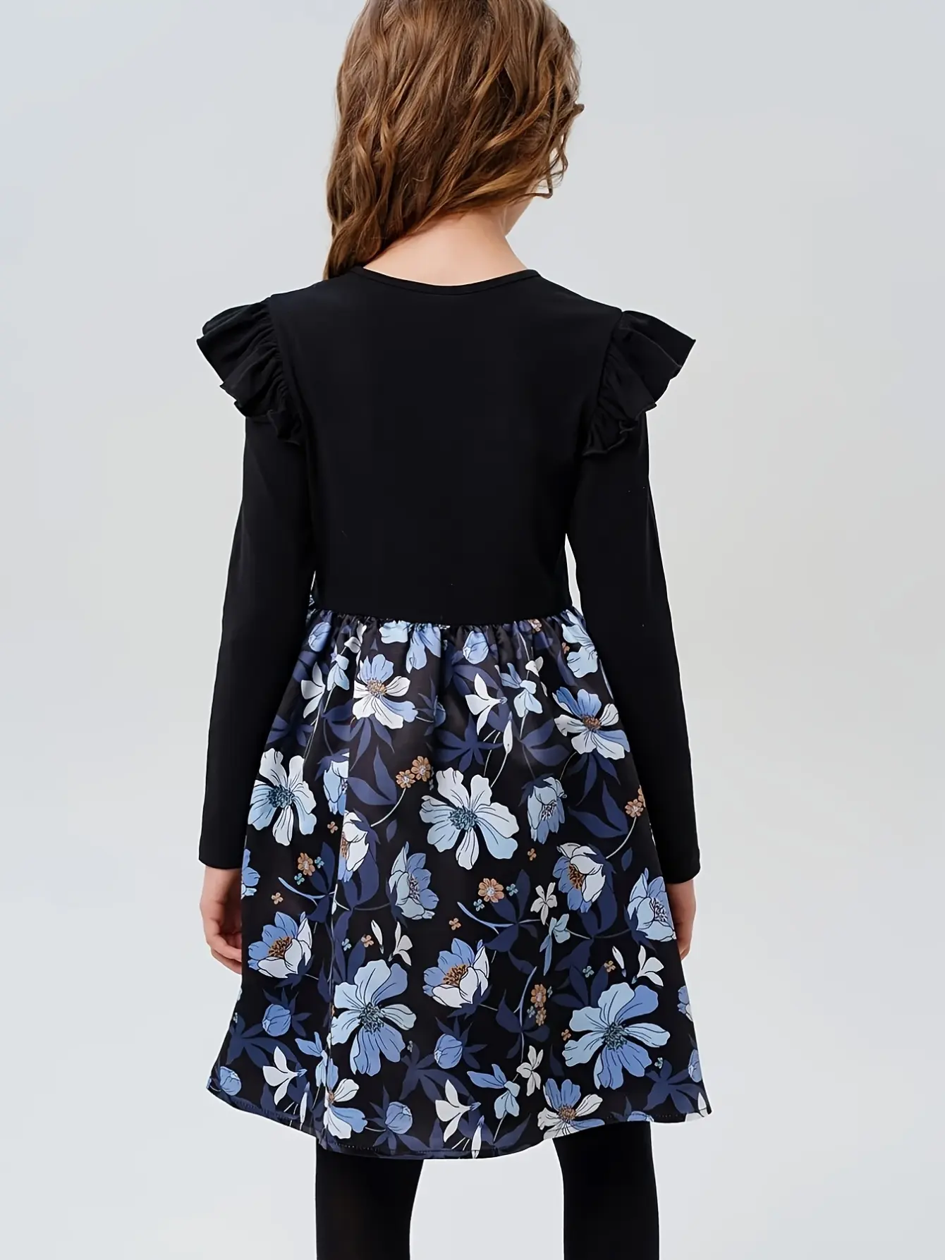 Girls Floral Dress with Black Long Sleeve Top gallery view