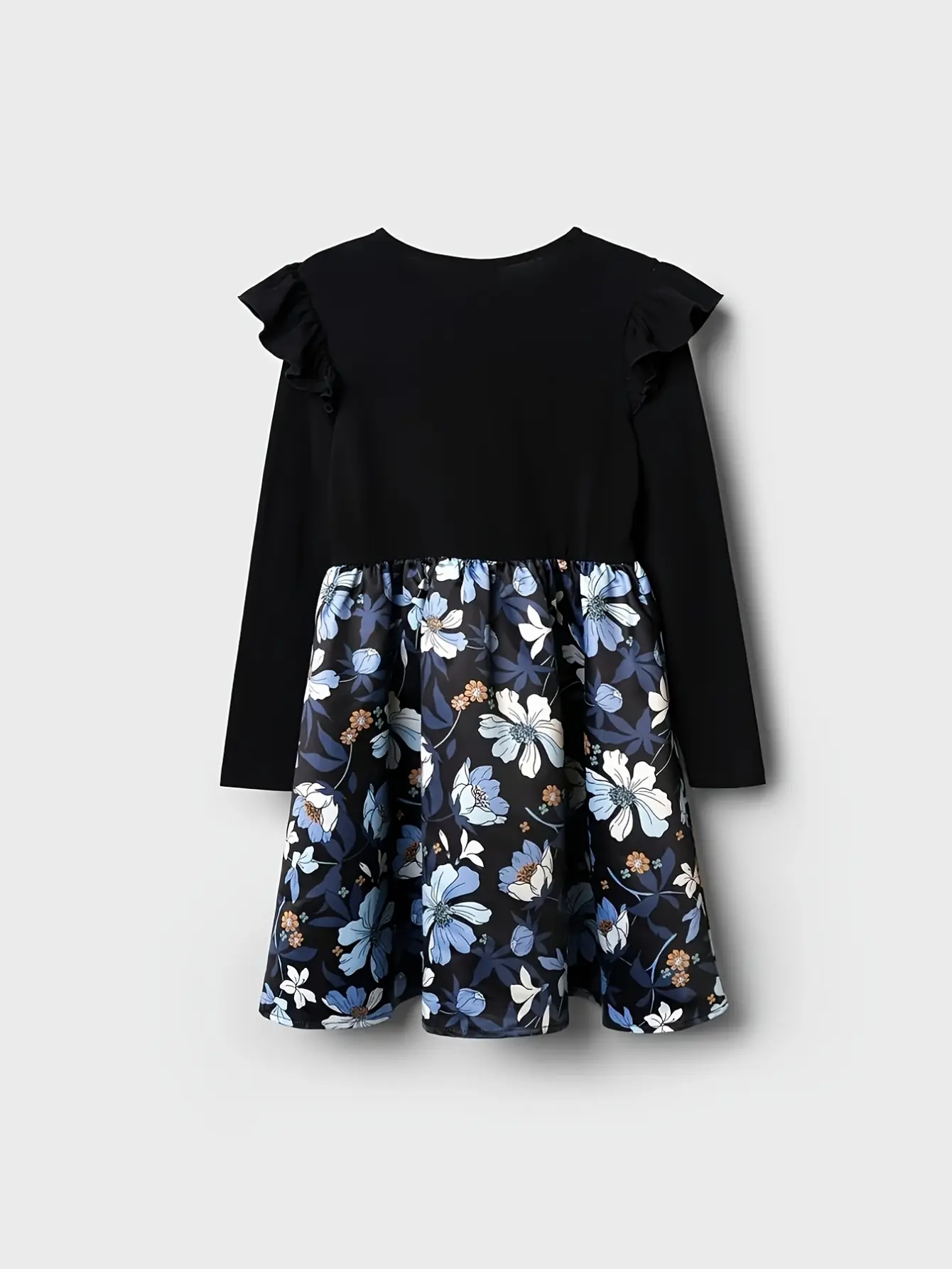 Girls Floral Dress with Black Long Sleeve Top gallery view