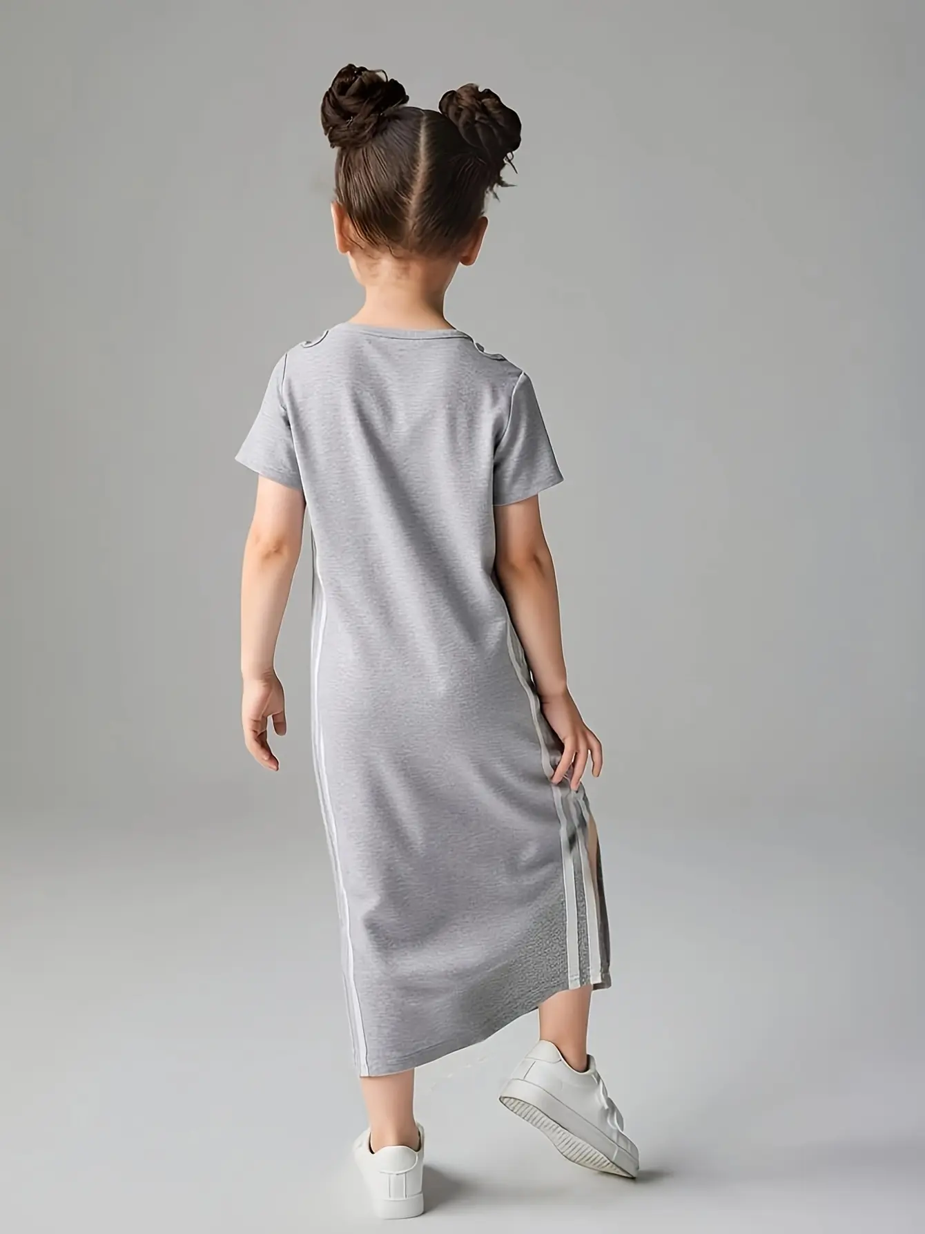 Girls Gray Solid Dress, Soft Minimal Everyday Outfit gallery view