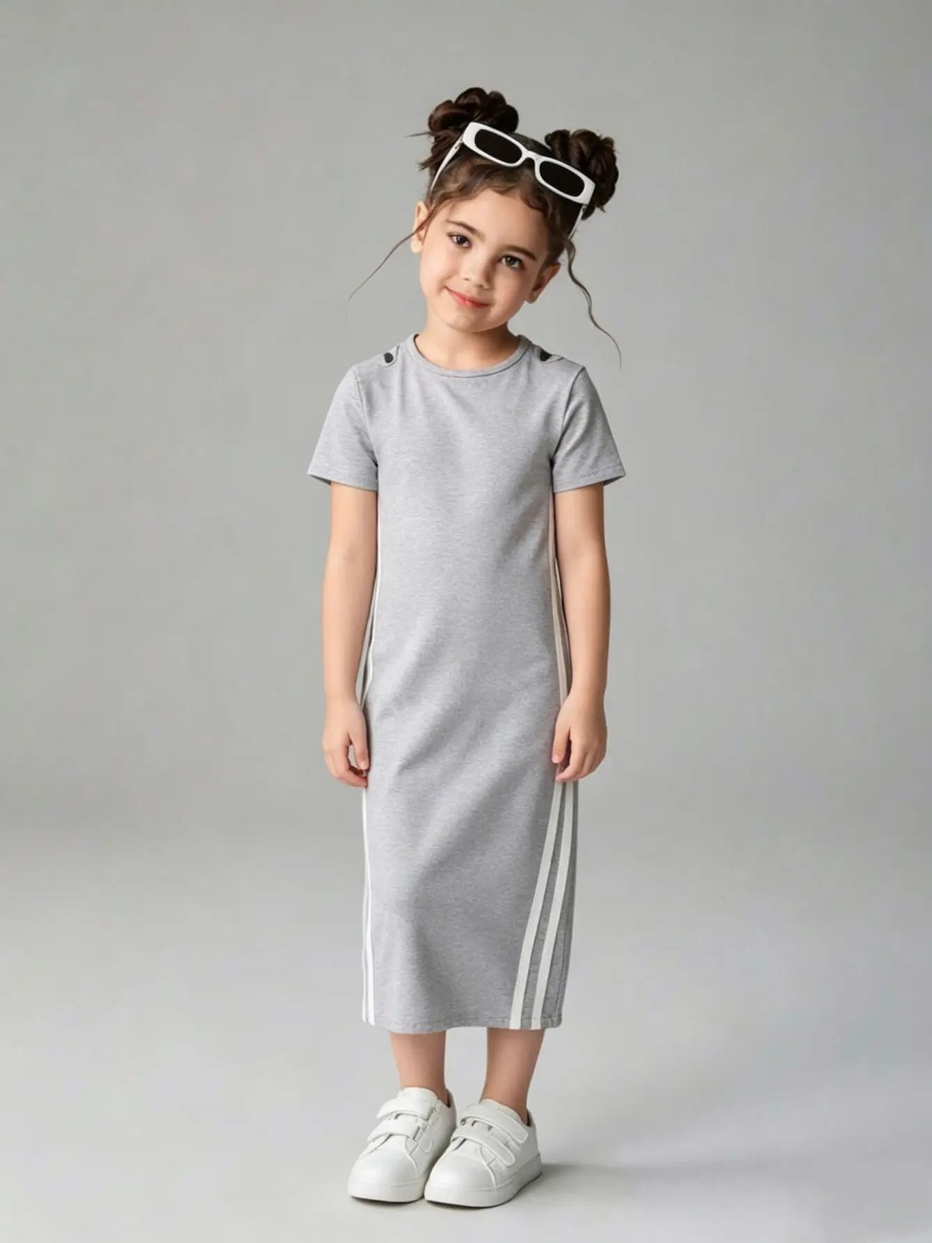 Girls Gray Solid Dress, Soft Minimal Everyday Outfit by LUNORIANA