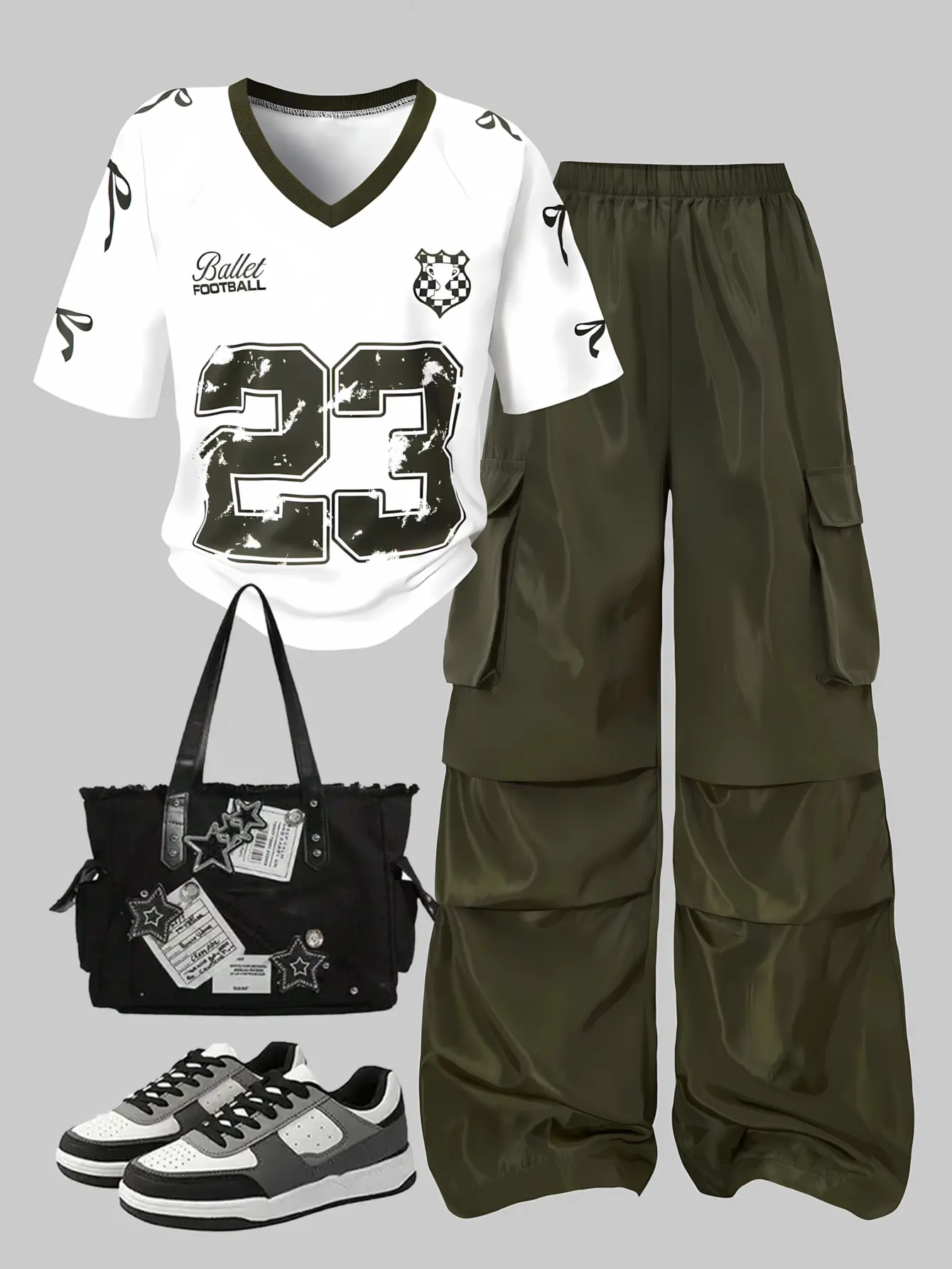 Girls V-Neck Number Tee and Cargo Pants Set gallery view