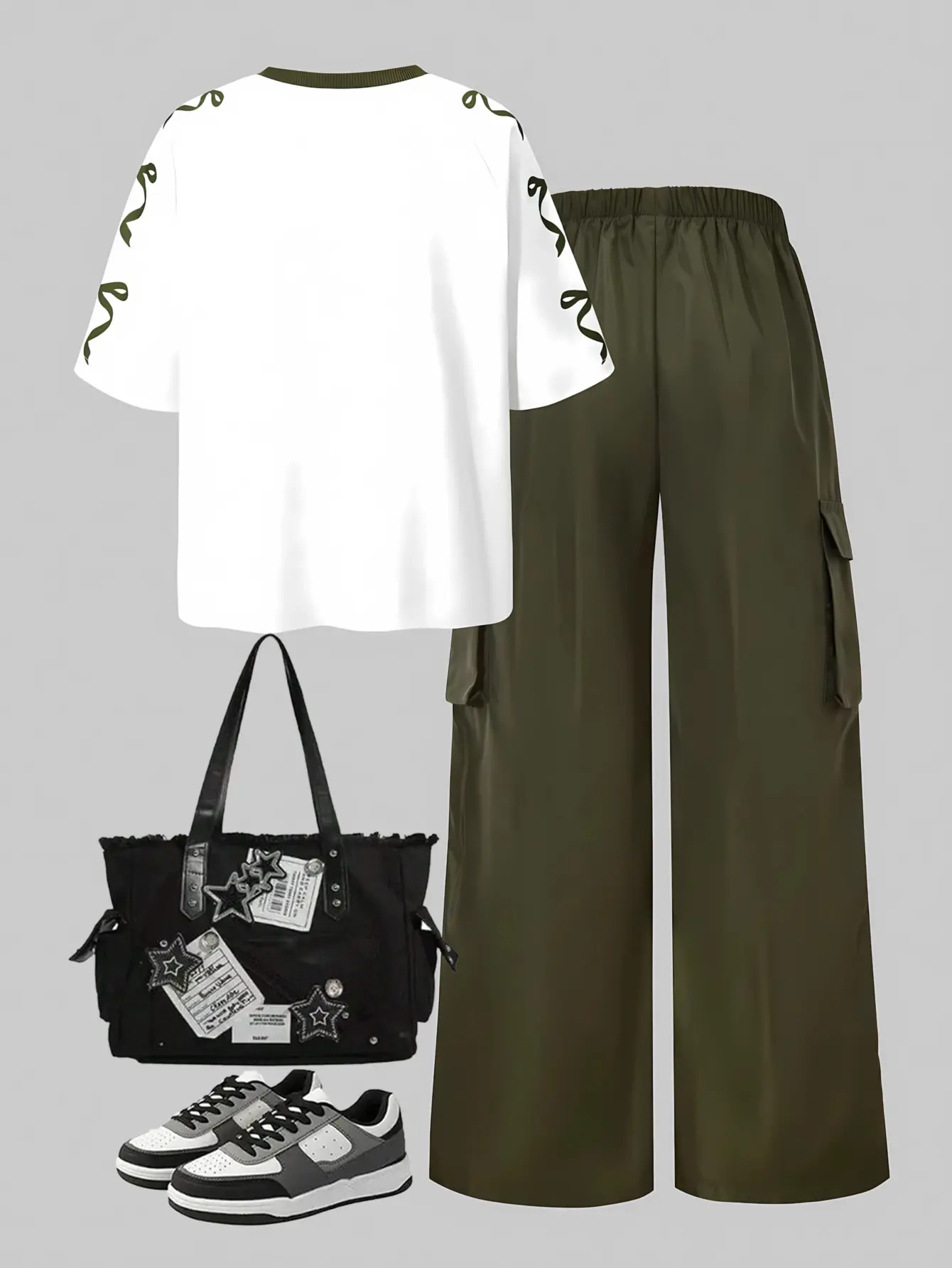 Girls V-Neck Number Tee and Cargo Pants Set gallery view