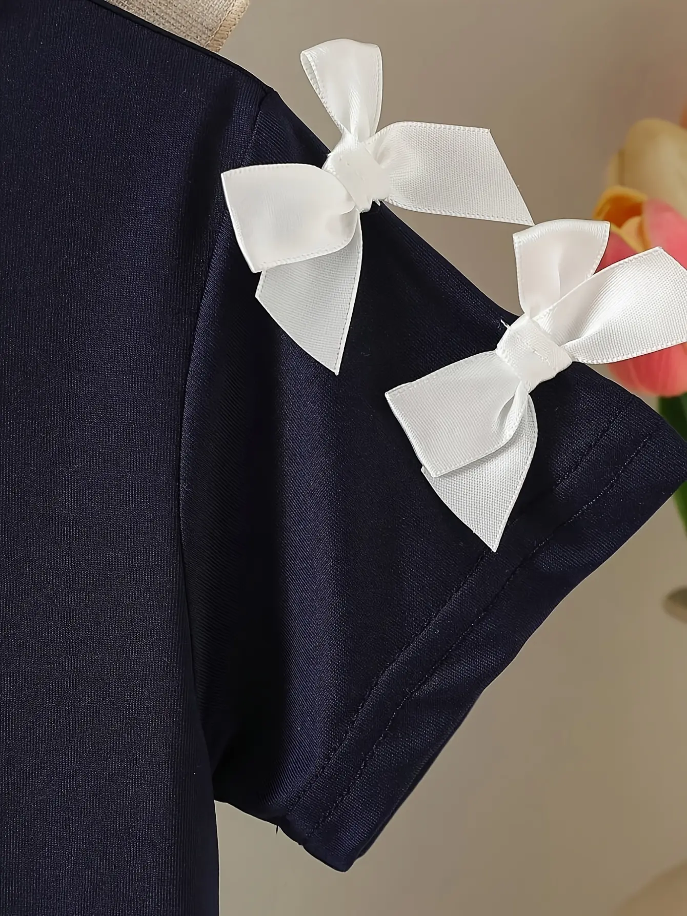 Girls Solid Bow Shoulder Dress, Soft Minimal Party Outfit gallery view