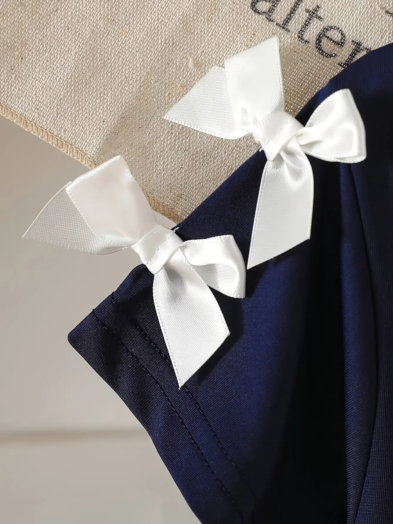 Girls Solid Bow Shoulder Dress, Soft Minimal Party Outfit gallery view