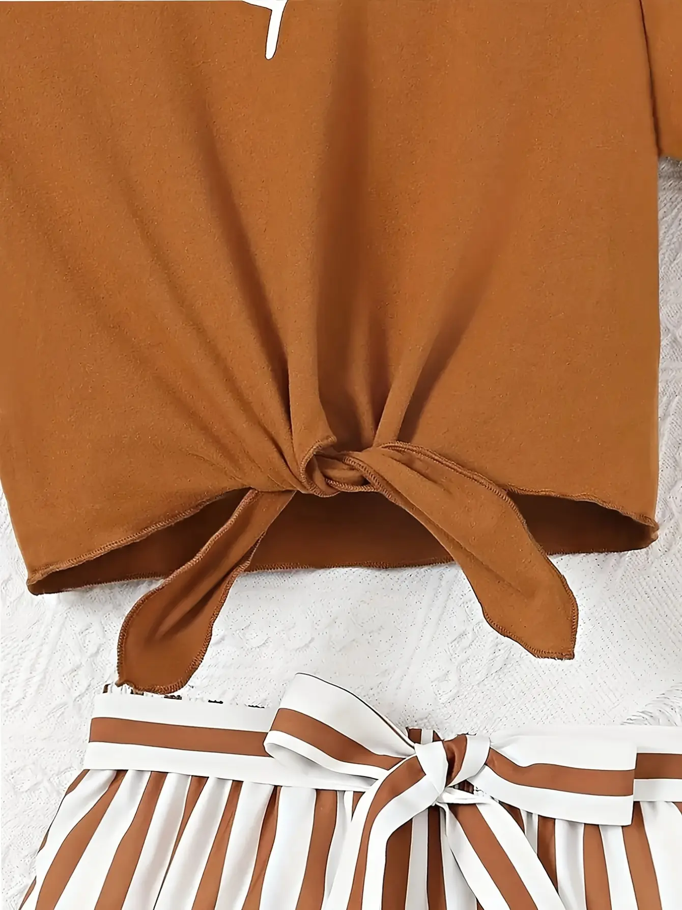 Detail 3 of Girls Print T-Shirt and Stripe Shorts Set with Belt by LUNORIANA