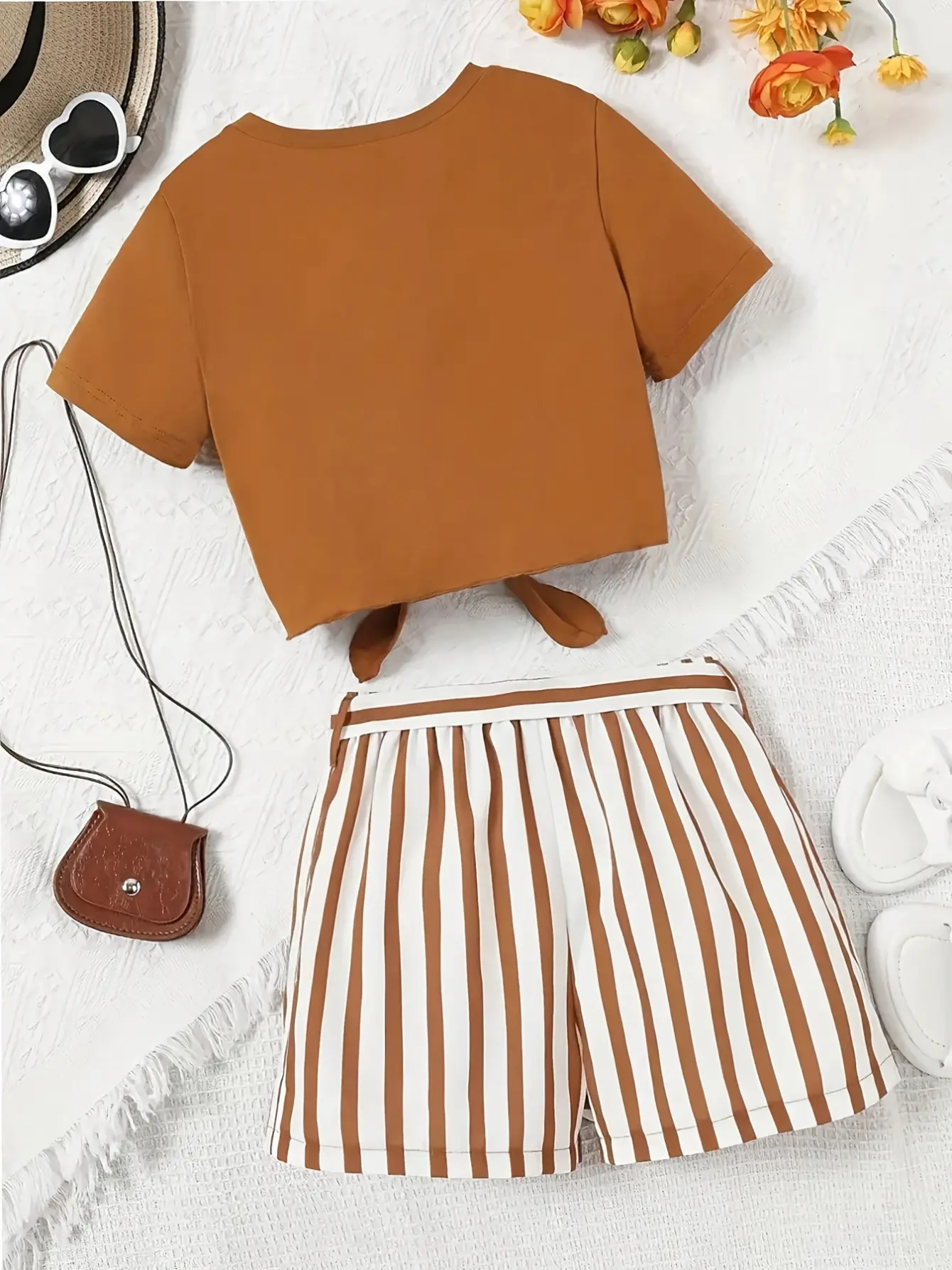 Detail 1 of Girls Print T-Shirt and Stripe Shorts Set with Belt by LUNORIANA