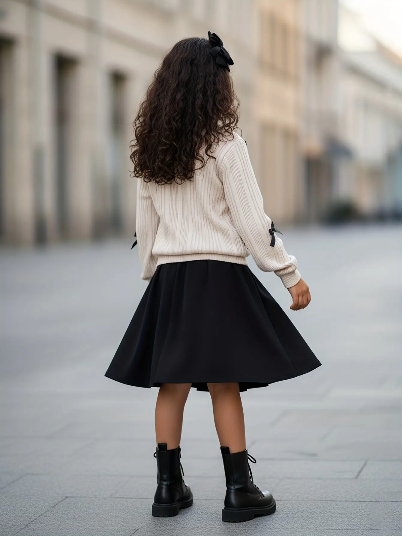Detail 1 of Girls Bow Knit Sweater and Suspender Dress Set by LUNORIANA
