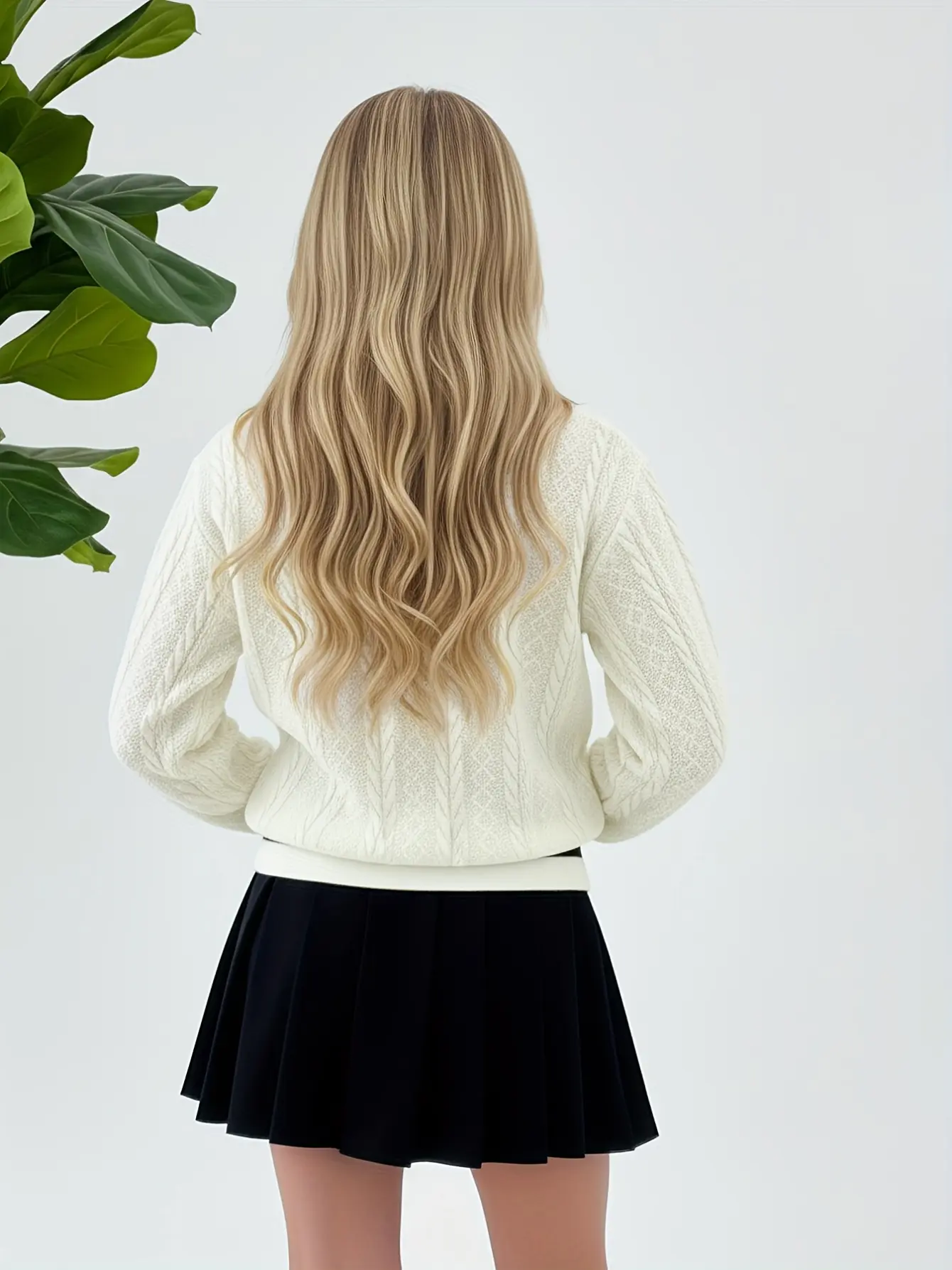 Detail 1 of Girls V-Neck Striped Trim Knit Sweater by LUNORIANA