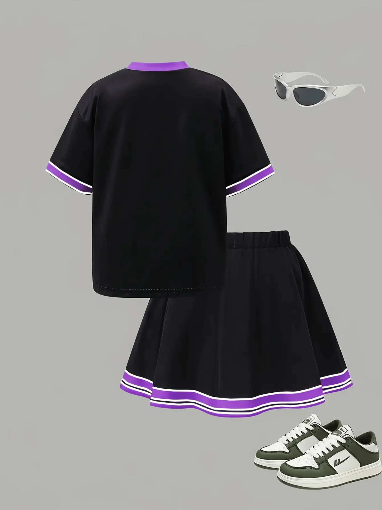 Detail 1 of Girls Anime Graphic T-Shirt and Star Ruffle Skirt Set by LUNORIANA