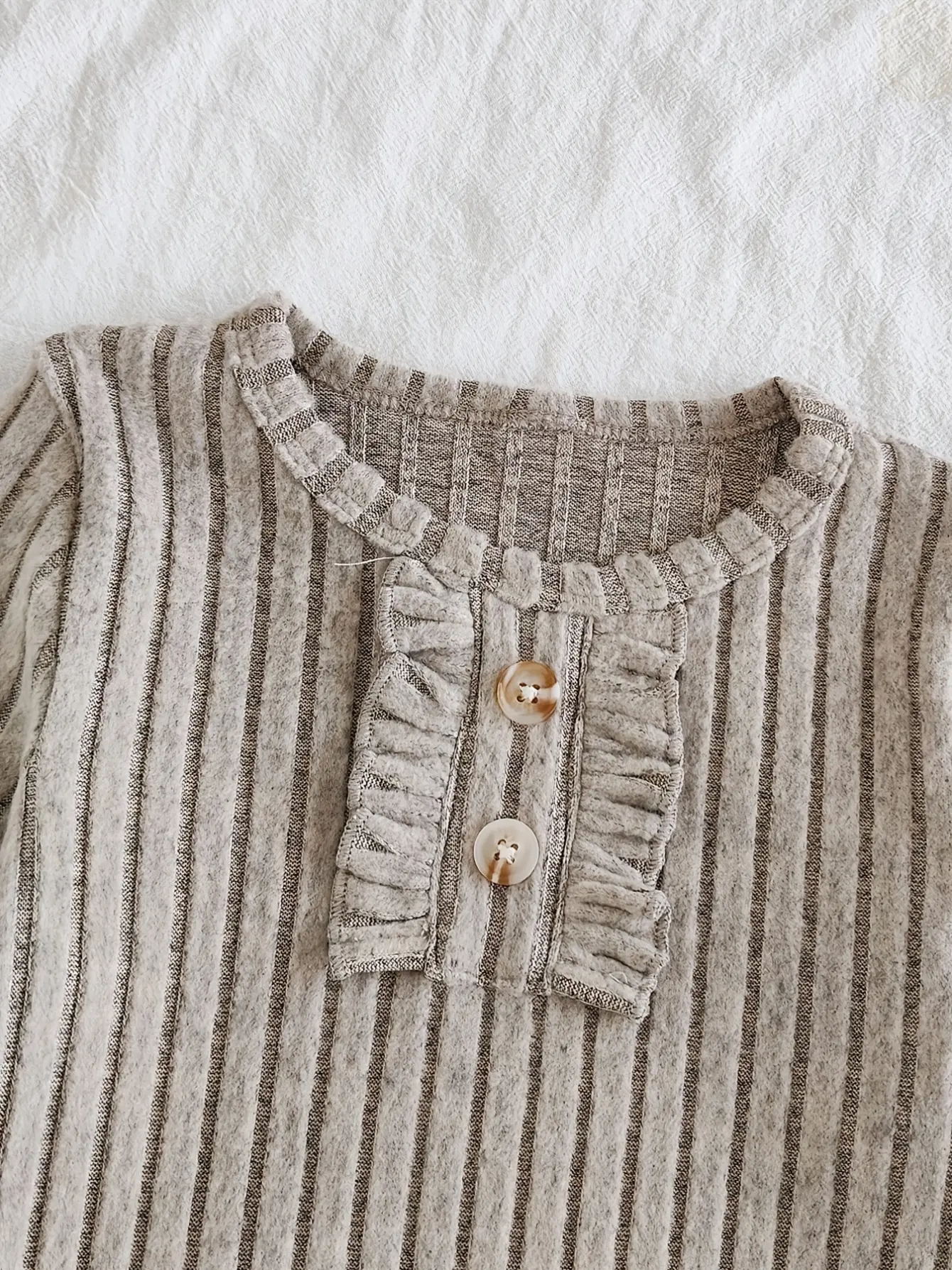 Detail 3 of Girls Ribbed Ruffle Hem Long Sleeve Knit Dress by LUNORIANA
