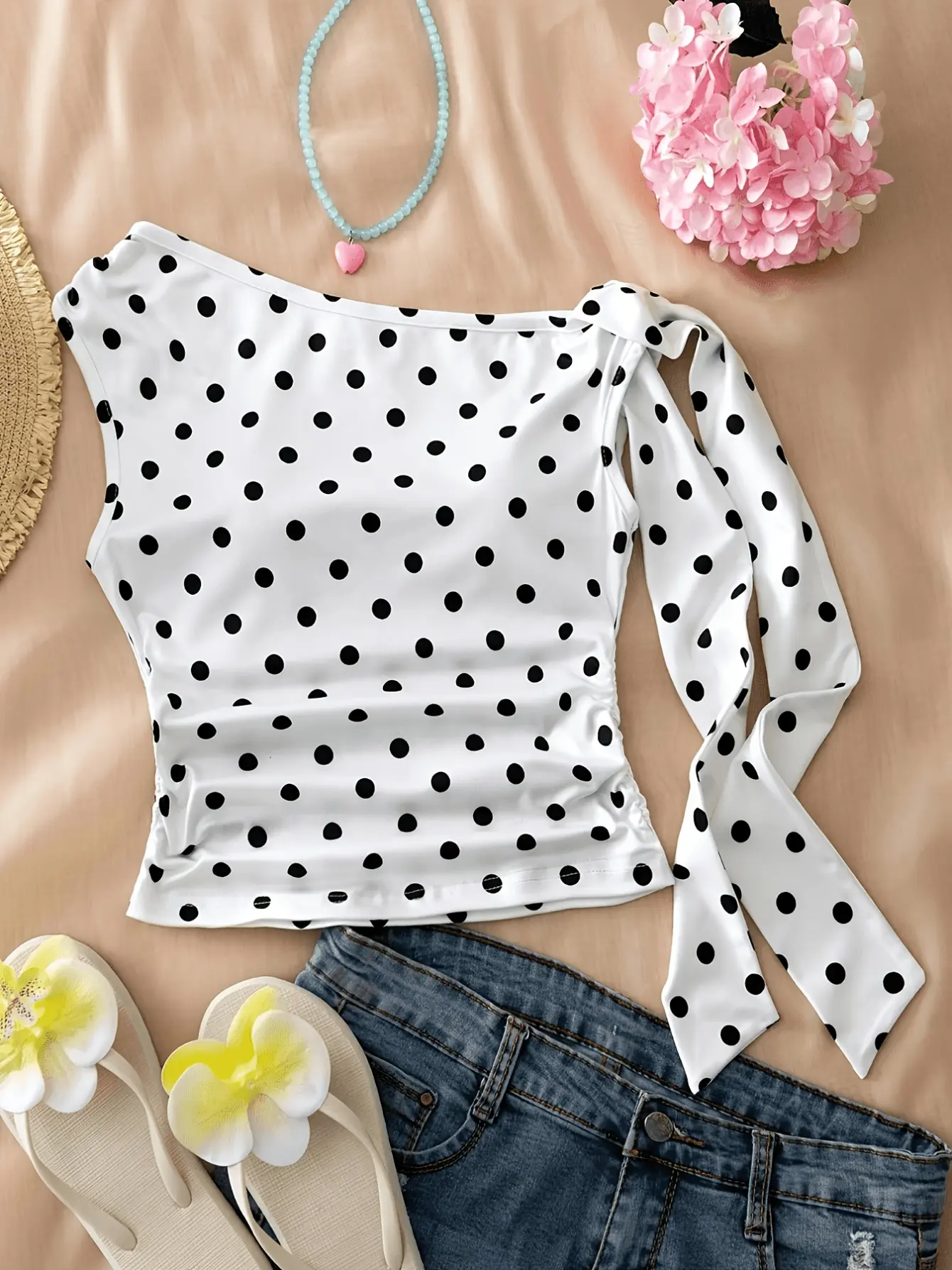 Girls Polka Dot One Shoulder Top