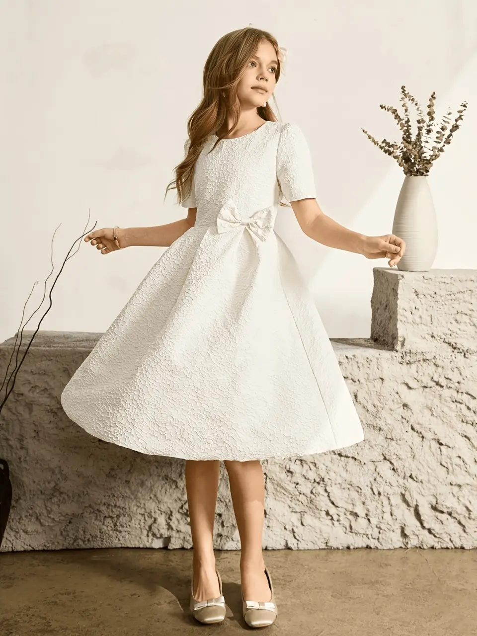 Girls Jacquard Bow Princess Dress