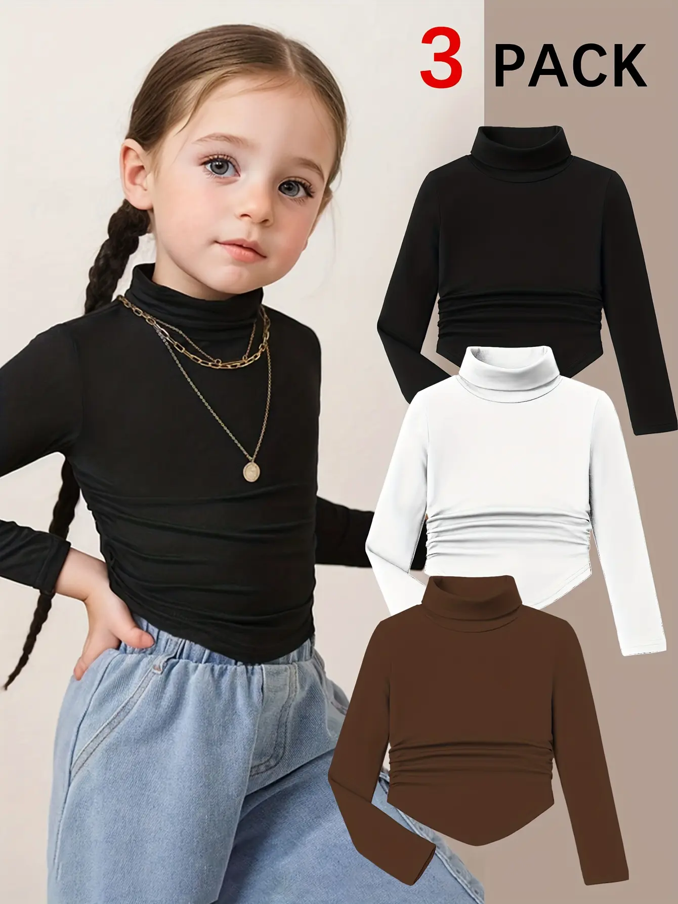 Girls Turtleneck Layering Tops 3-Pack