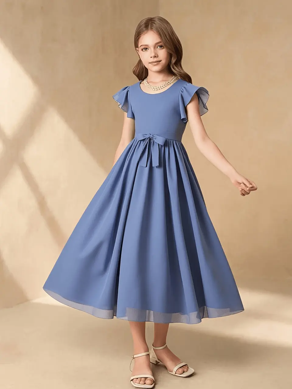 Girls Blue Bow Tulle Party Dress