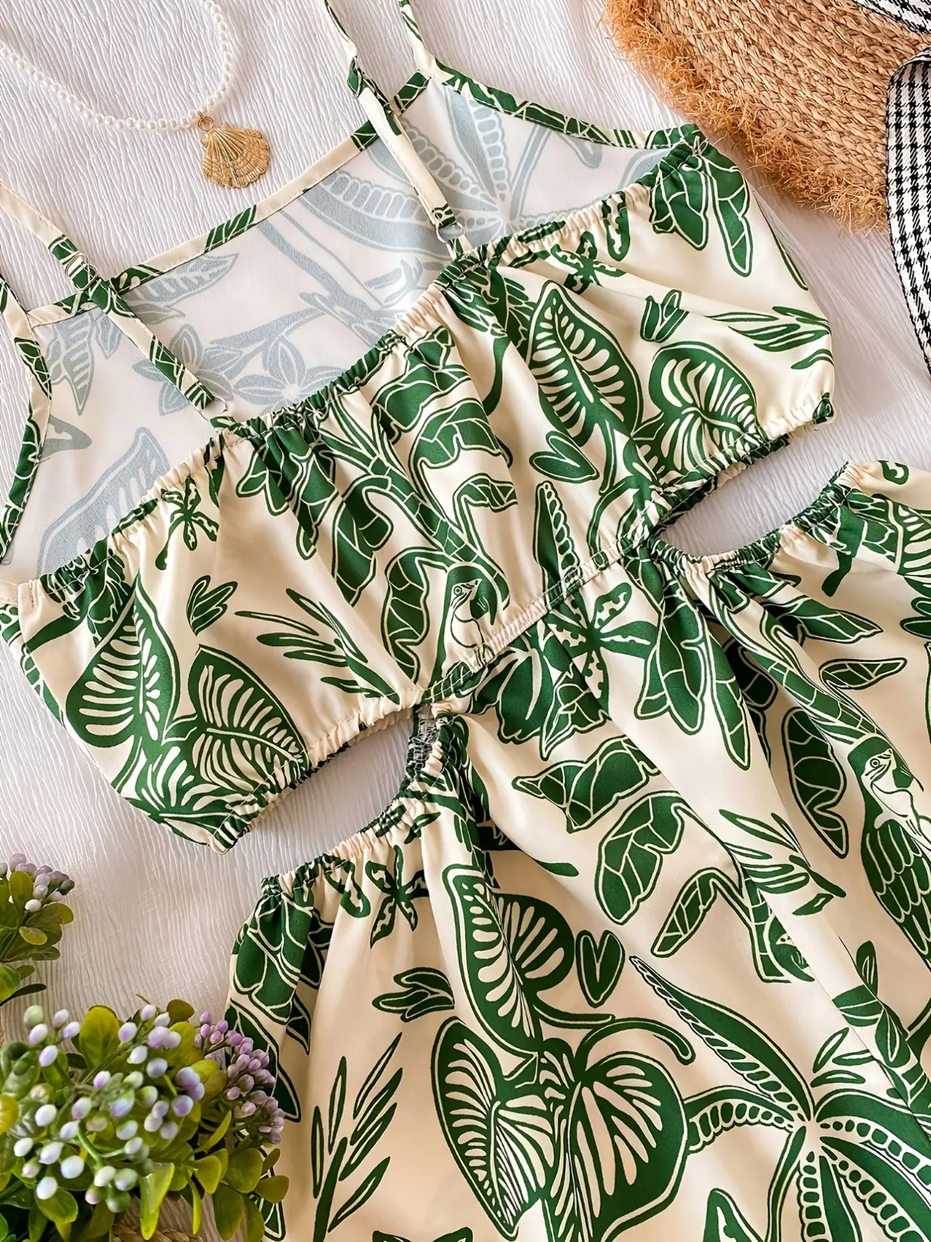 Girls Tropical Print Cutout Romper detail view