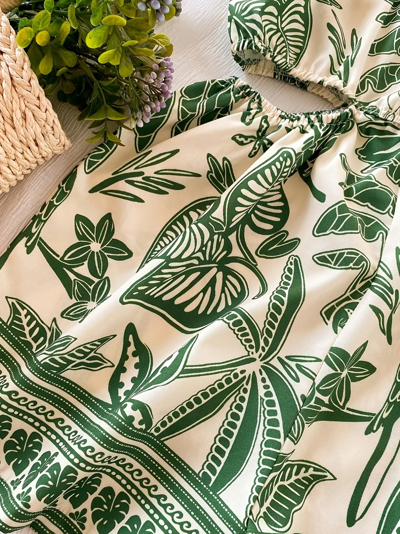 Girls Tropical Print Cutout Romper detail view