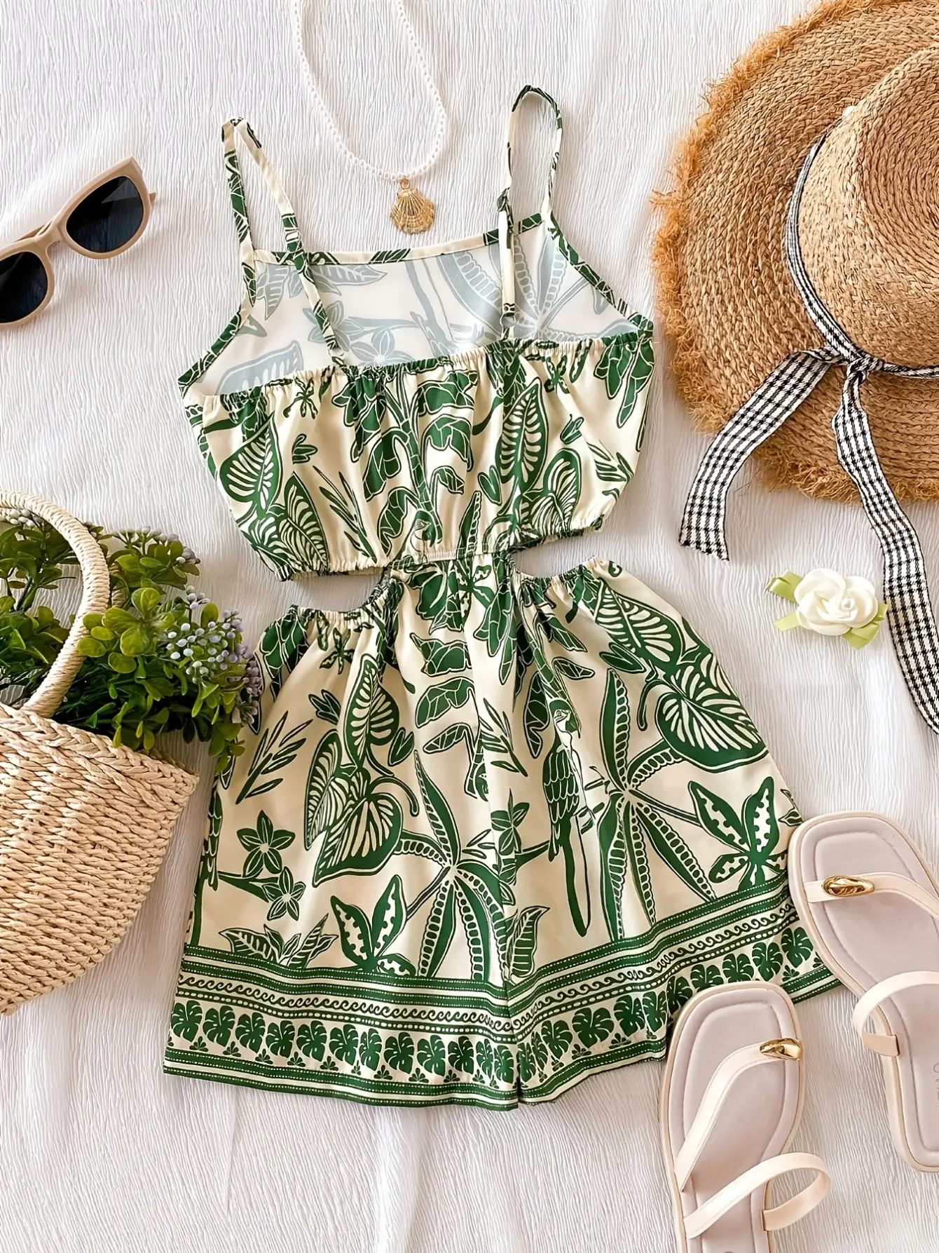 Girls Tropical Print Cutout Romper detail view