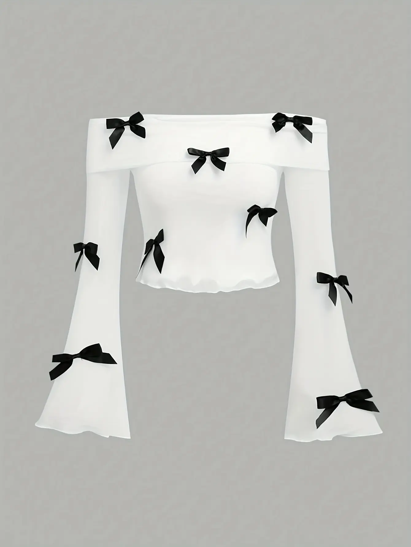 Girls Bow Off Shoulder Top and Flare Pants Set detail view