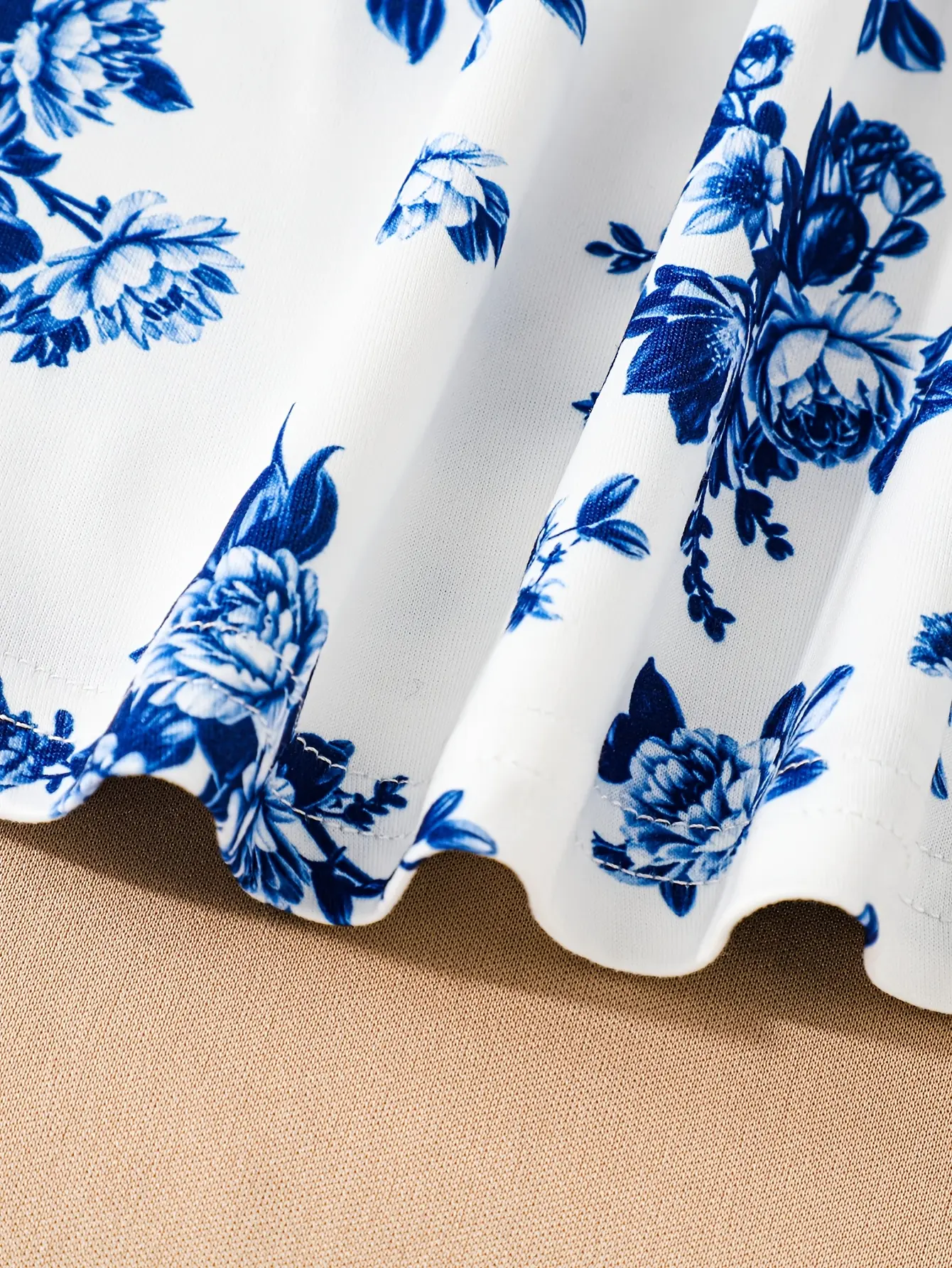 Girls Blue Floral Smocked Sundress detail view