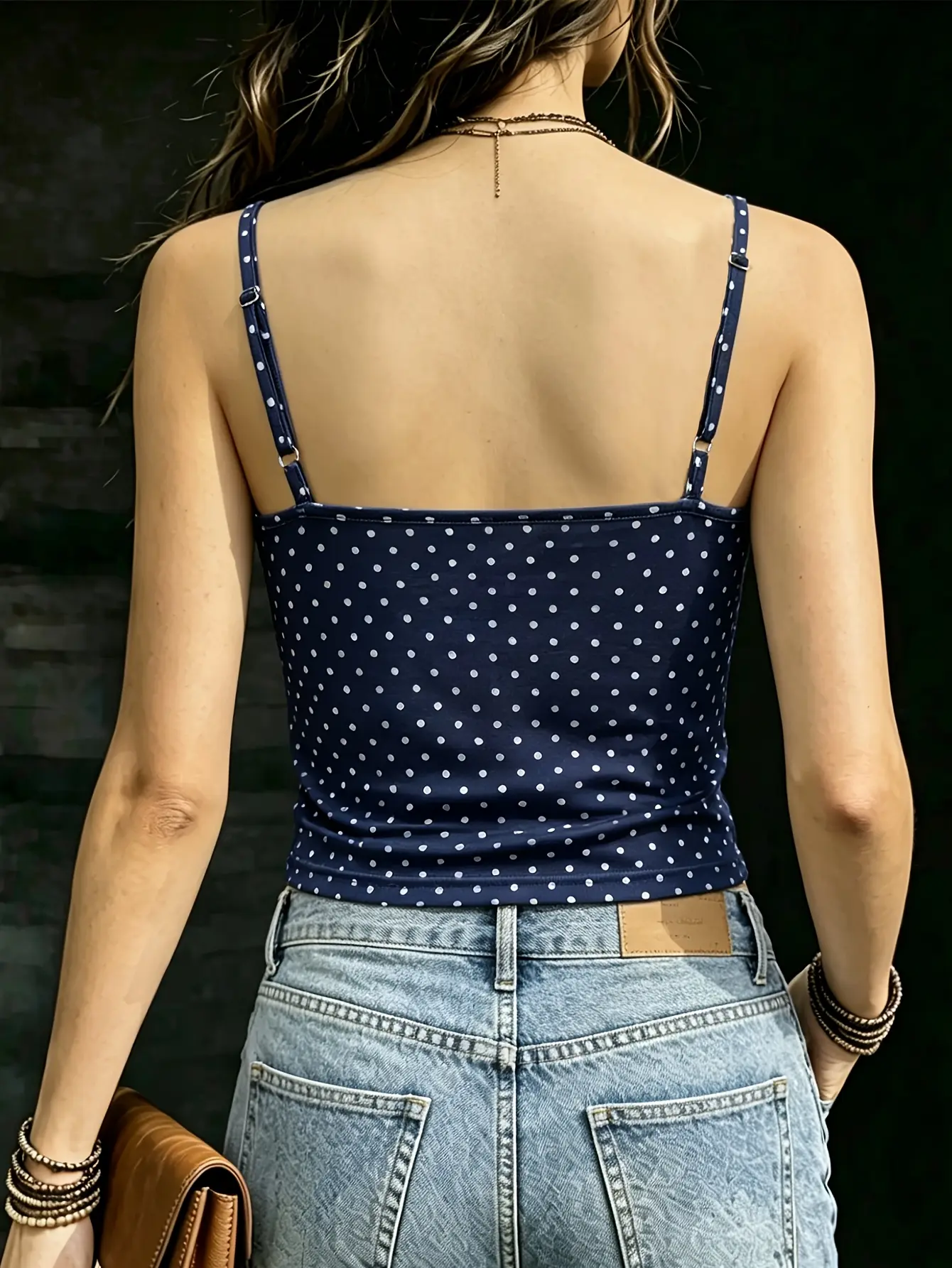 Women’s Navy Polka Dot Fitted Cami Top gallery view