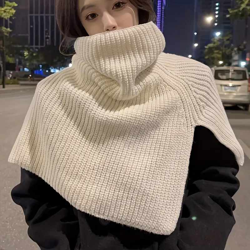 Women’s Elegant Split Turtleneck Knit Shoulder Wrap gallery view